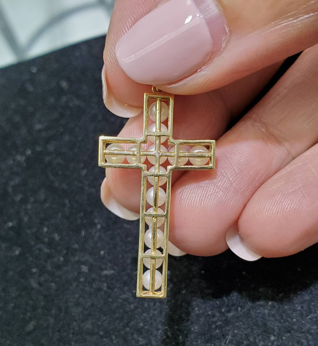 Pearl Cross Pendant 14k White Gold or 14k Yellow Gold