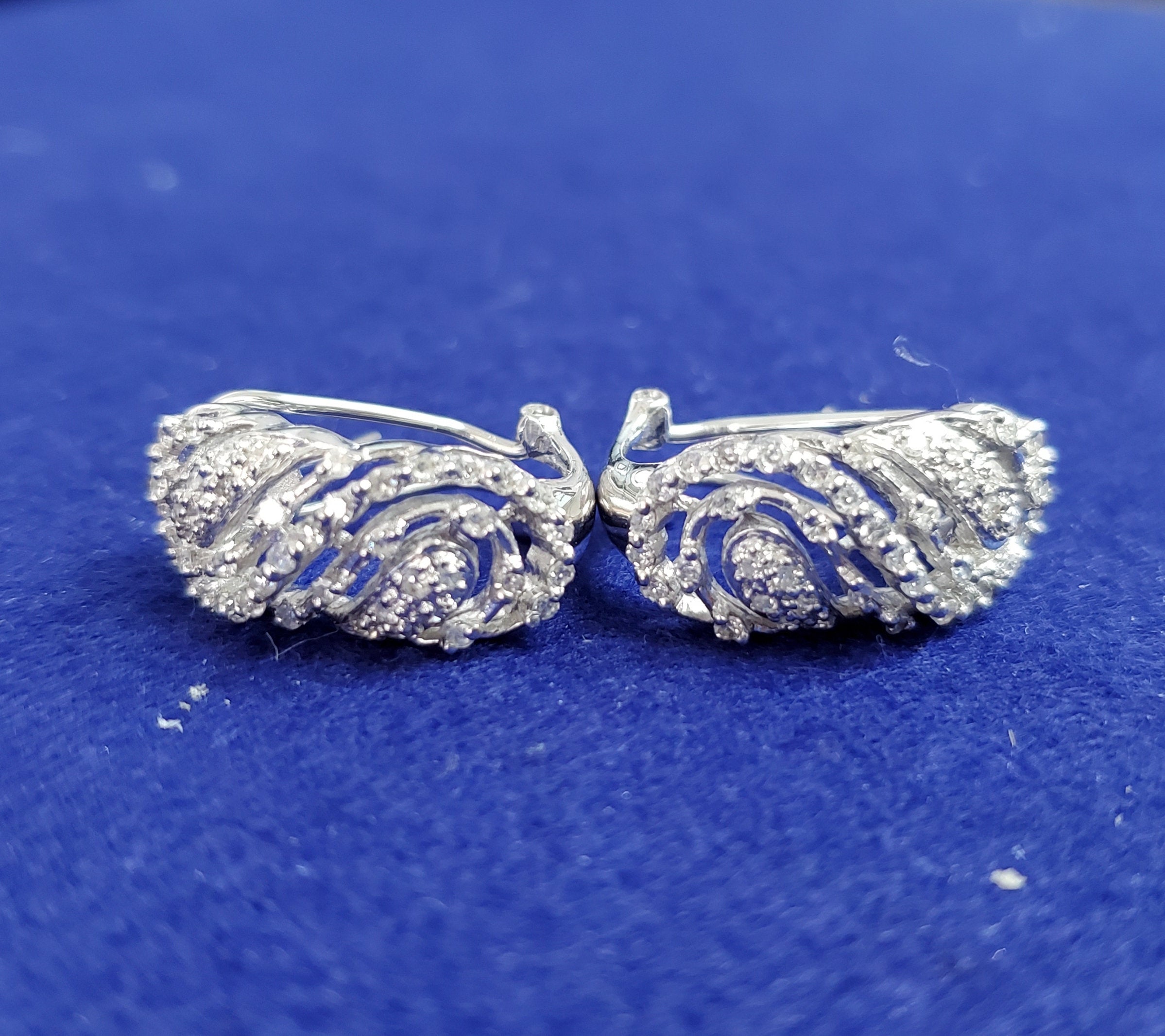 Art Deco vintage Antique Diamond Earrings .68cttw 14K White Gold