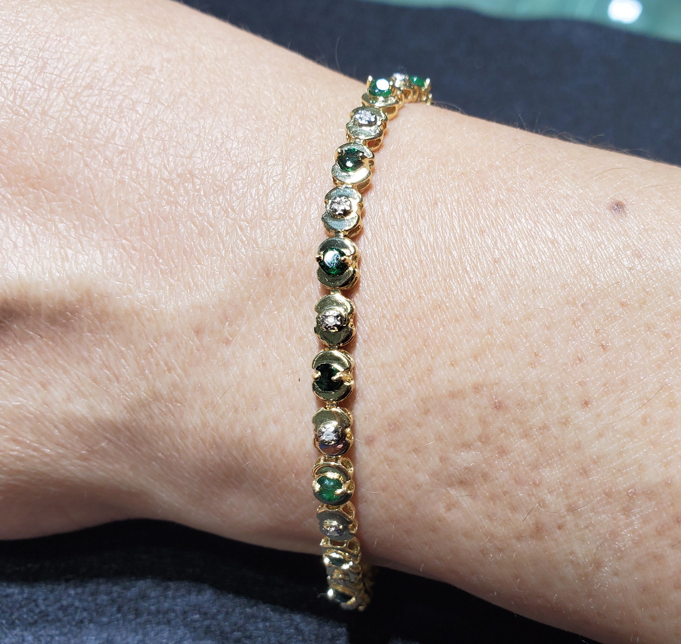 Emerald Diamond Tennis Bracelet 2.00cttw 14k Yellow Gold