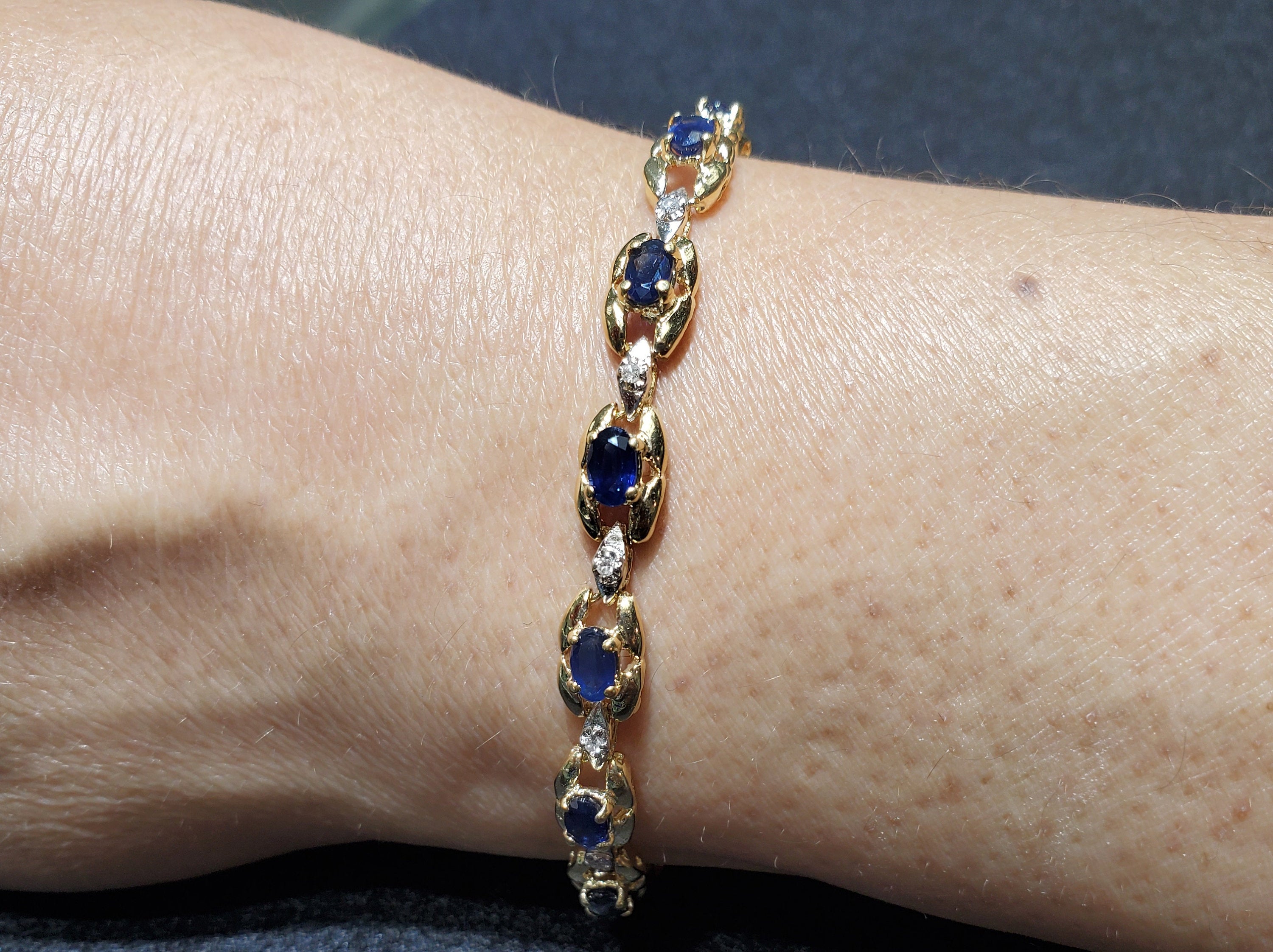 Sapphire Diamond Tennis Bracelet 2.15cttw 14k Yellow Gold