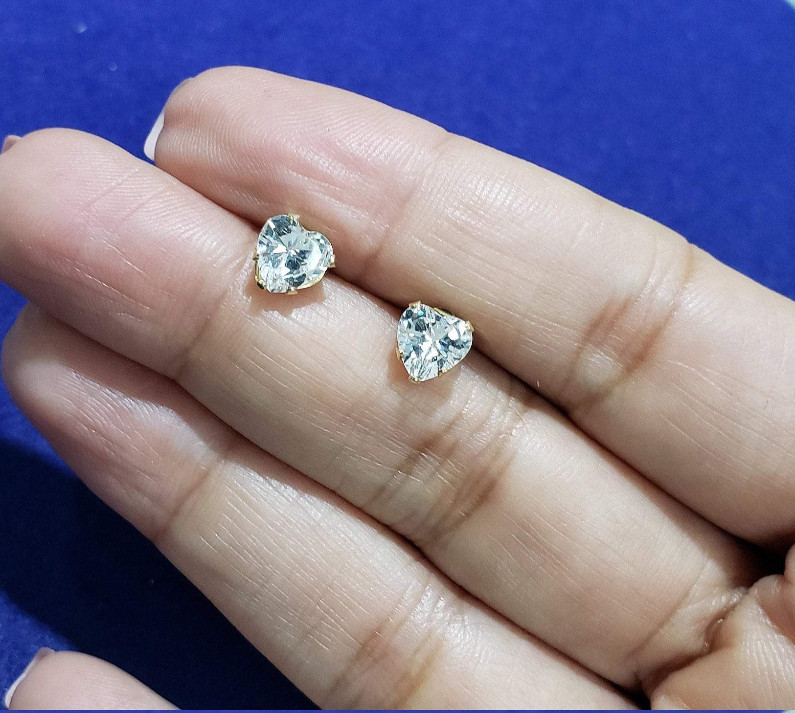 Heart Shaped CZ Cubic Zirconia Studs 14k Yellow Gold