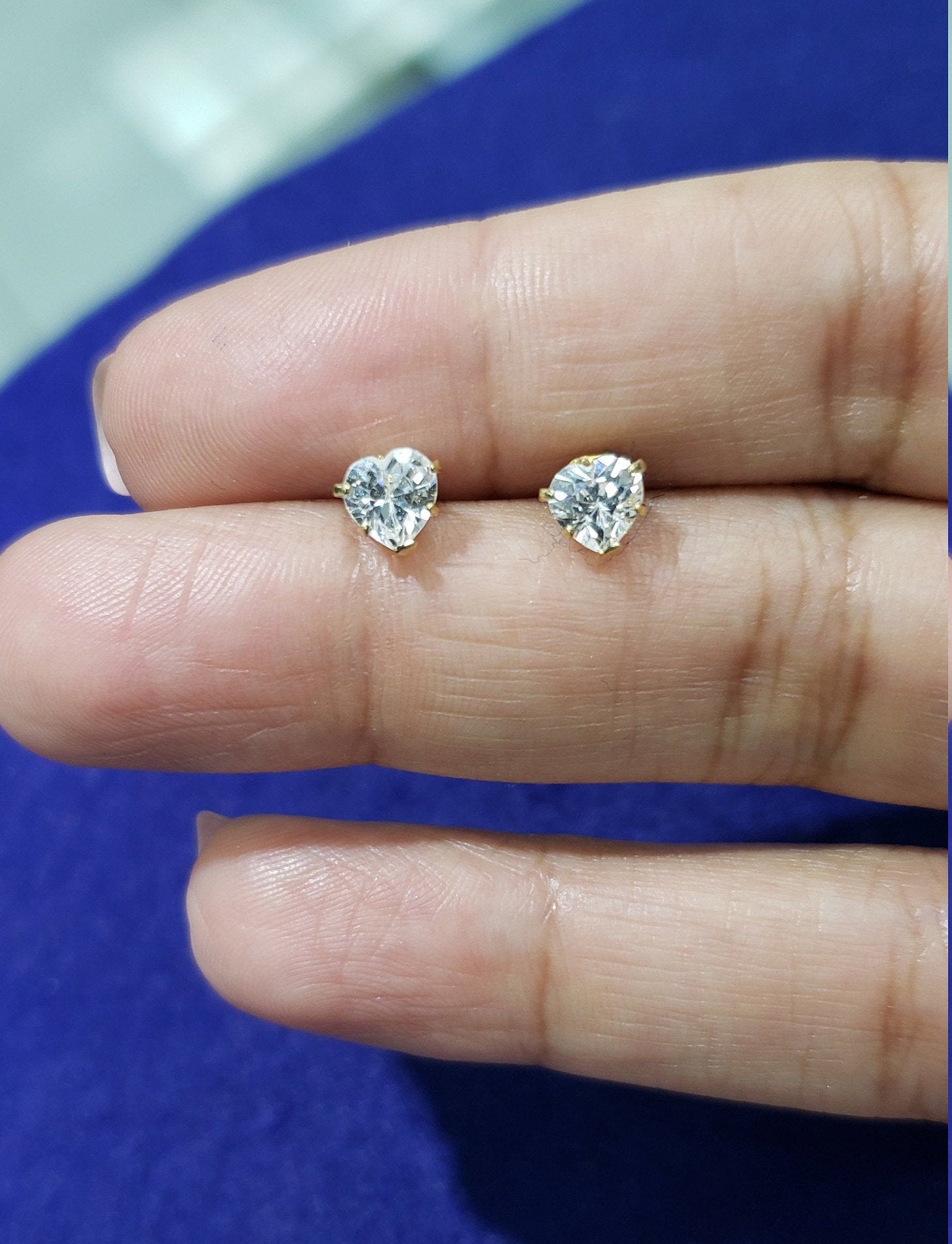 Heart Shaped CZ Cubic Zirconia Studs 14k Yellow Gold