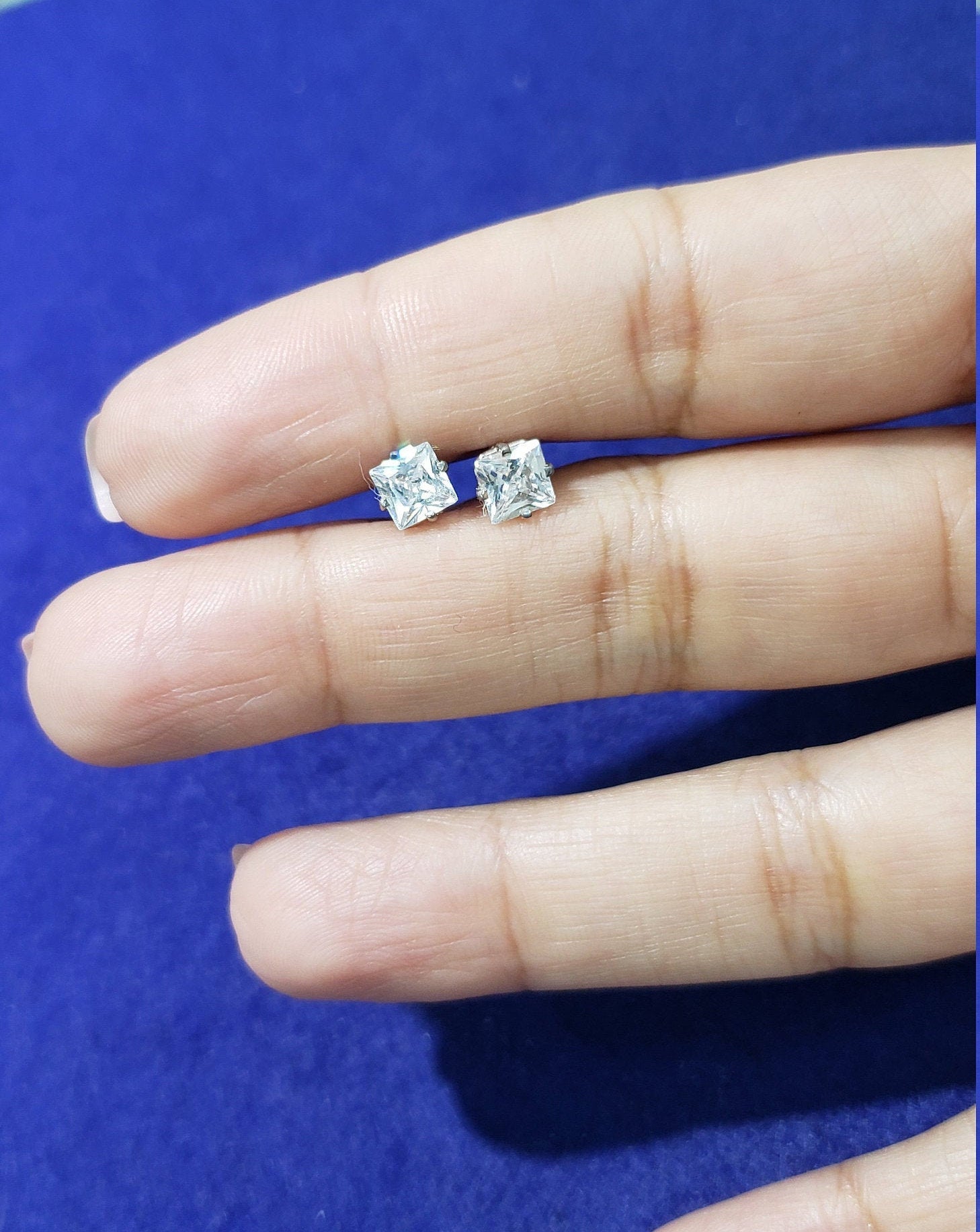 Princess Cut Cubic Zirconia CZ Studs 5mm or 6mm 14k Yellow Gold