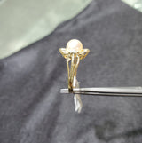 Solitaire Pearl Diamond Ring 10k Yellow Gold