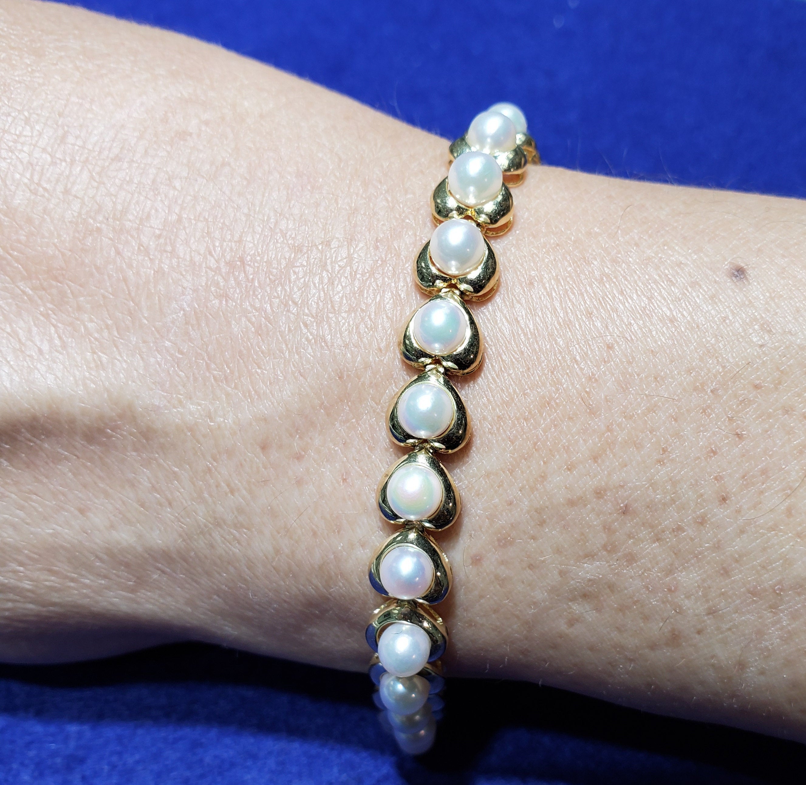 Cultured Pearl Heart Shaped Tennis Bracelet