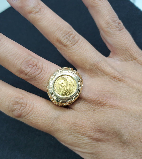 1991 Panda Coin .999 1/20OZ Fing Gold Ring with 14k Yellow Gold Nugget Band
