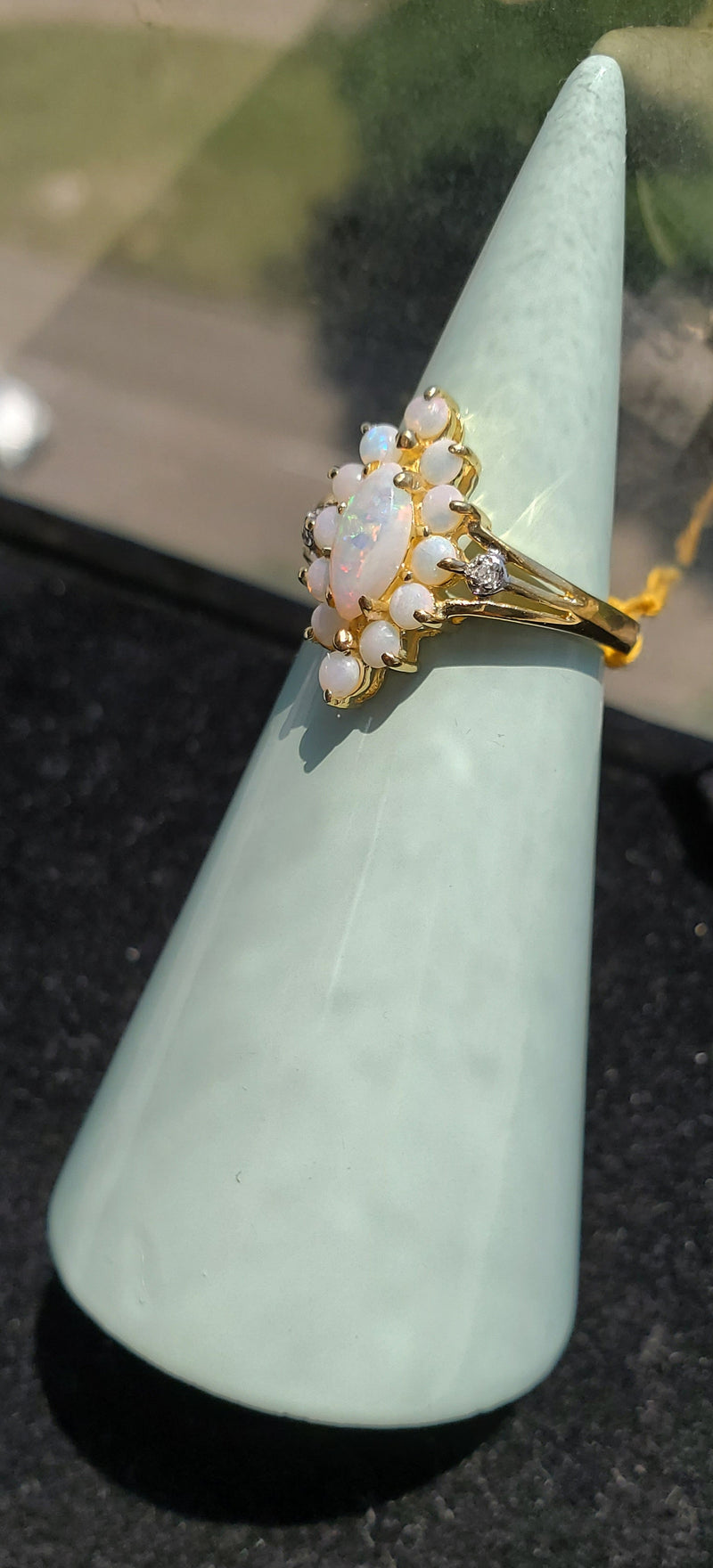 Stunning Cluster Opal Ring 10k Yellow Gold