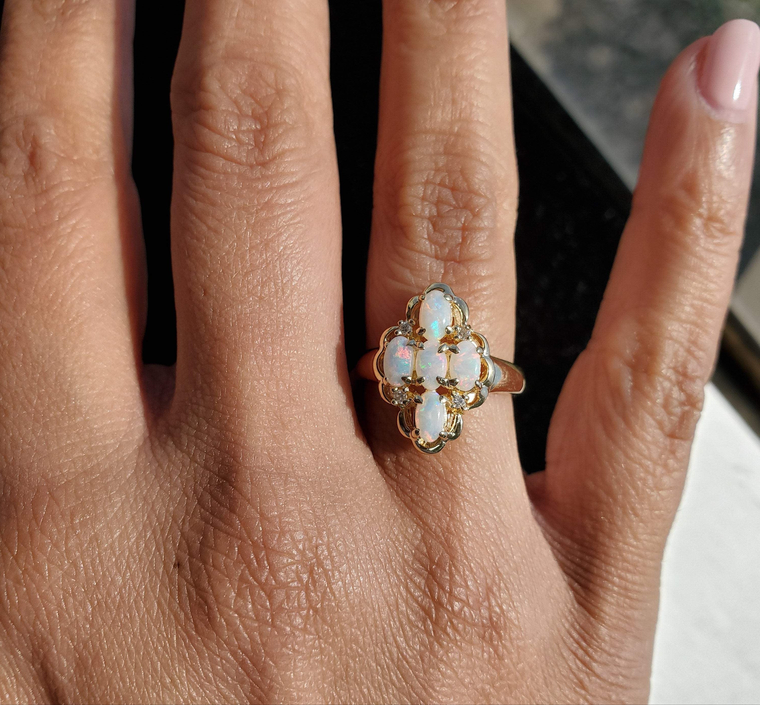 Opal Cluster Diamond Ring 10k Yellow Gold