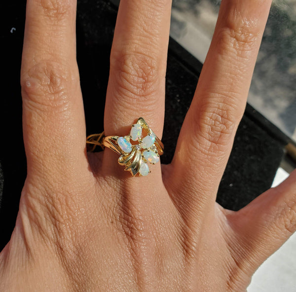 Oval Opal Cluster Diamond Ring 14k Yellow Gold
