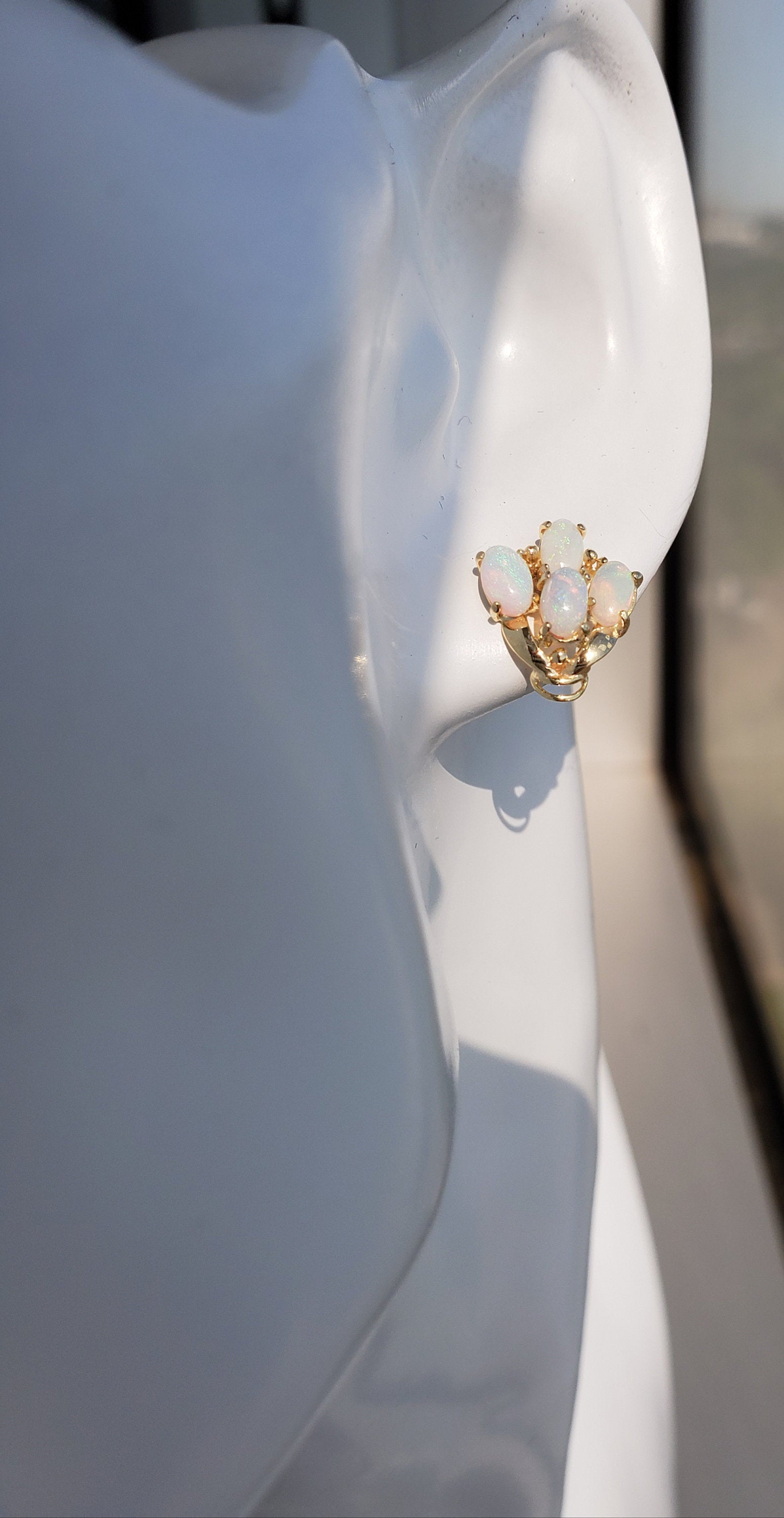 Oval Opal Cluster Studs 14k Yellow Gold