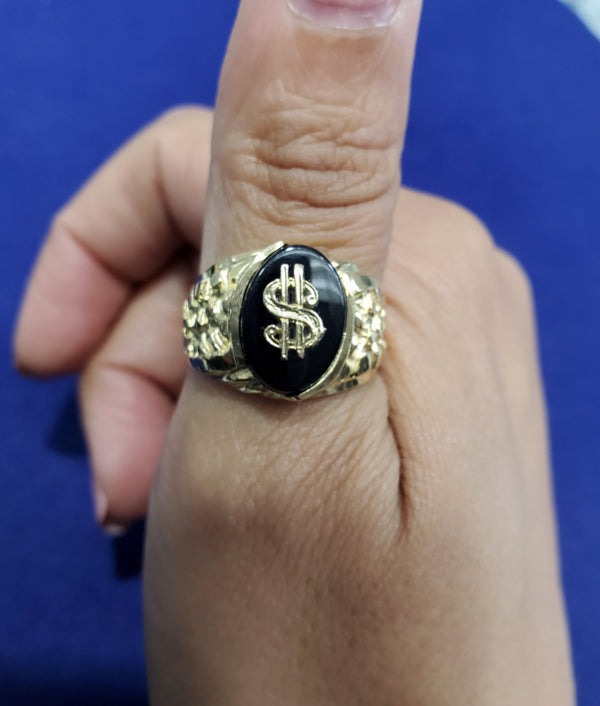 Money Sign Onyx Signet Ring 10k Yellow Gold