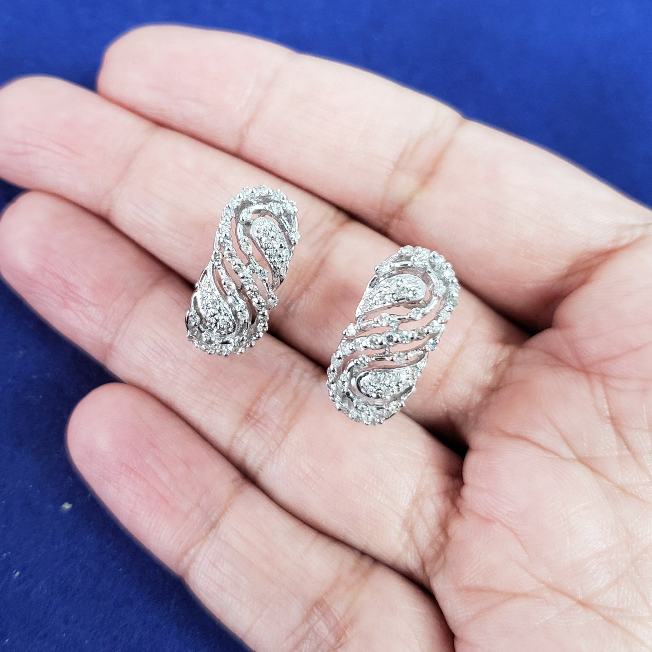 Art Deco vintage Antique Diamond Earrings .68cttw 14K White Gold