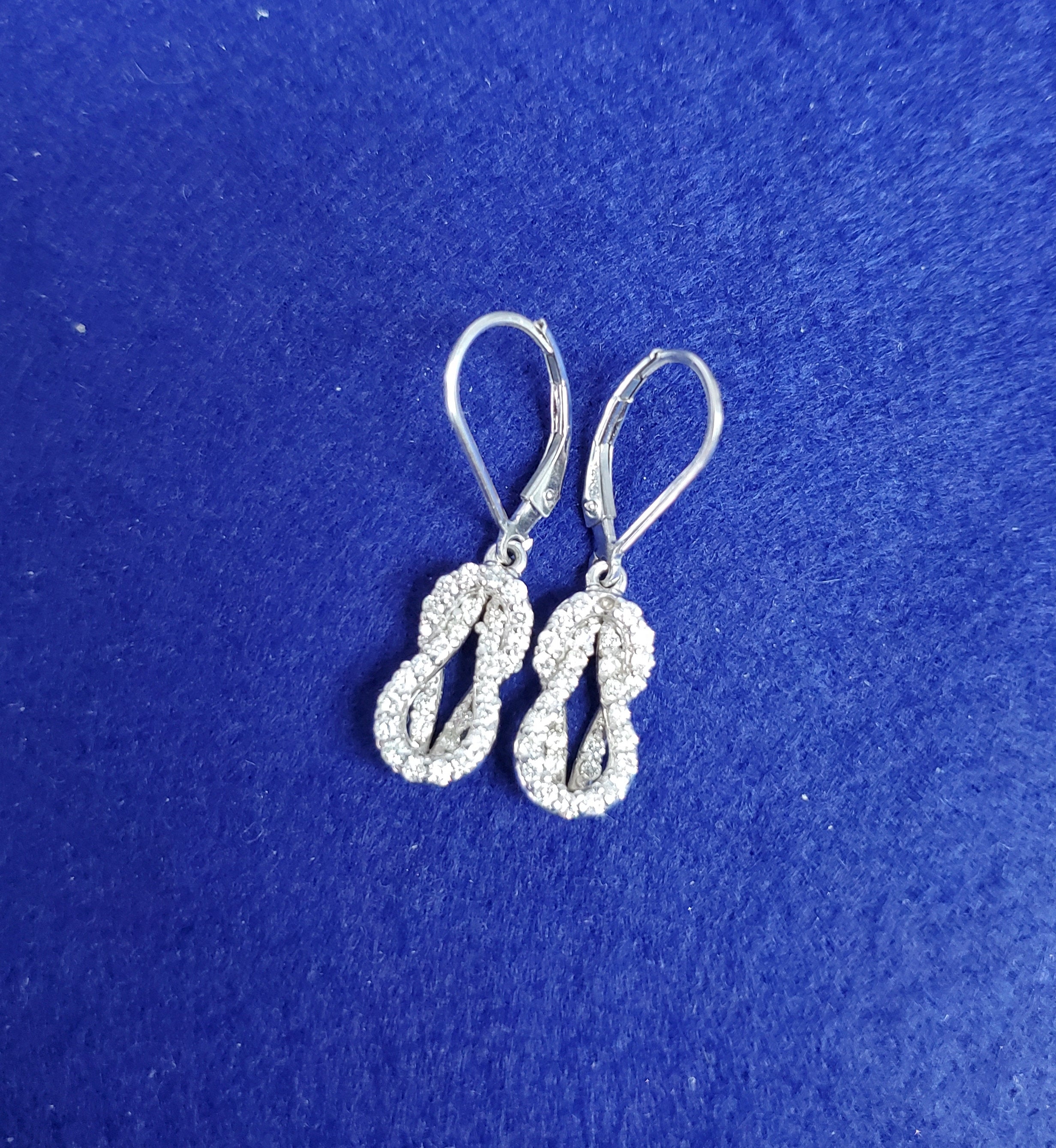 Love Knot Diamond Drop Diamond Earrings .65cttw 14K White Gold