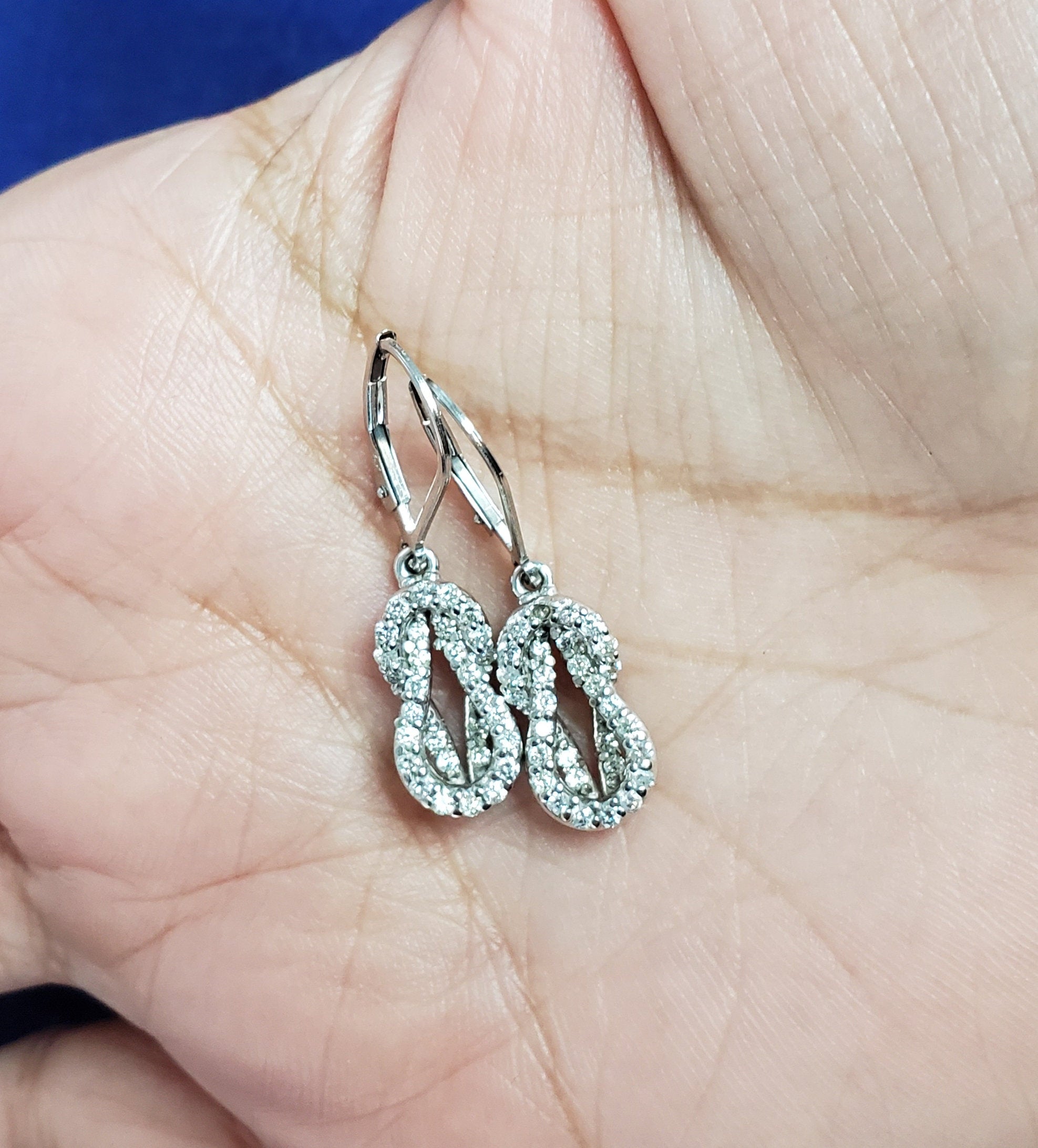 Love Knot Diamond Drop Diamond Earrings .65cttw 14K White Gold