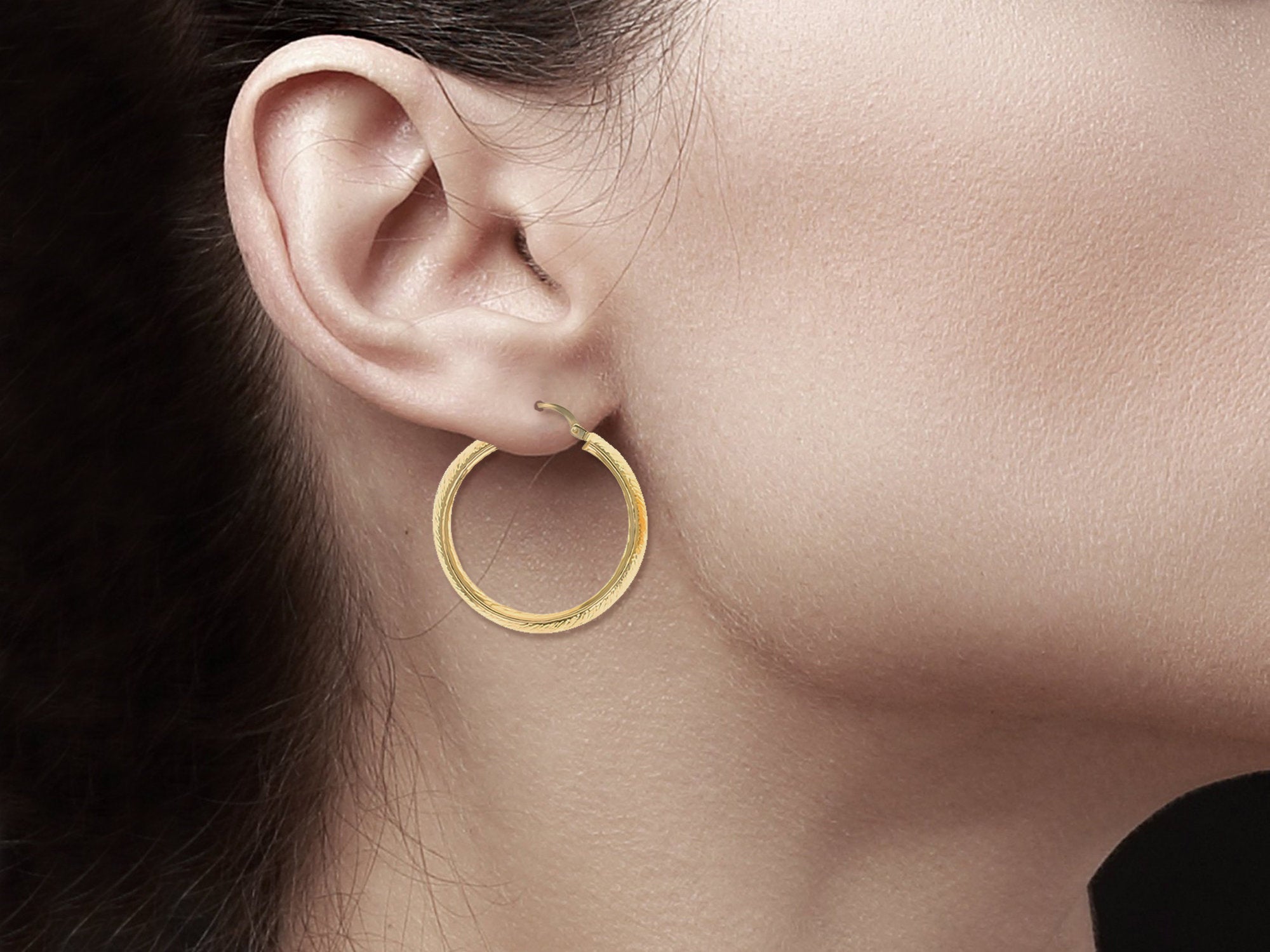 Hammered Hoop Earrings 30mm 14k Yellow Gold