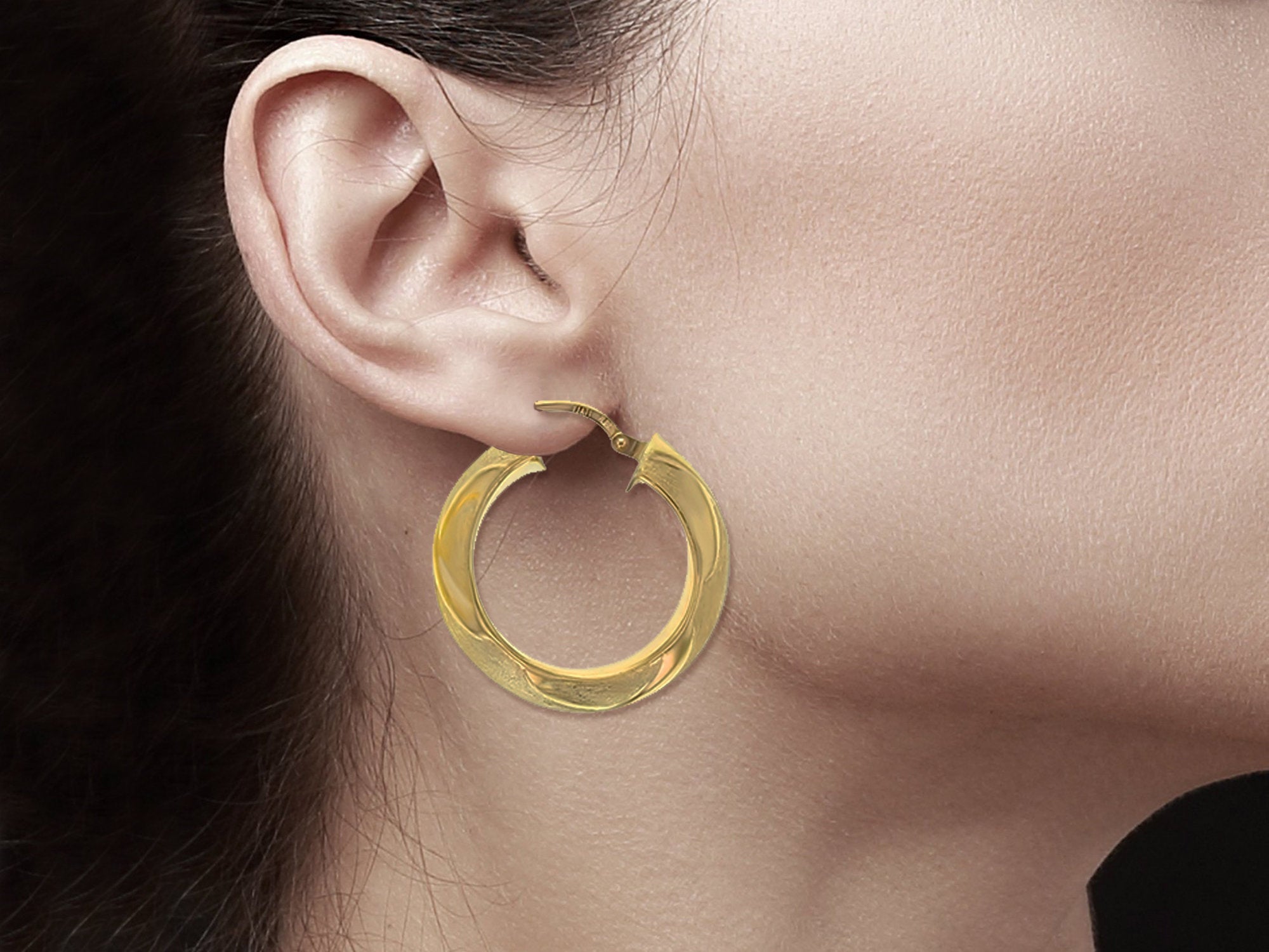 22MM Satin Finish 14k Yellow Gold Classic Hoops