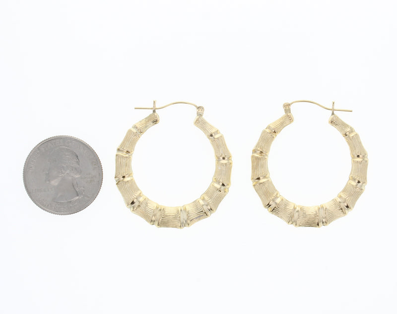 38mm Gold Bamboo Hoops 14k Yellow Gold