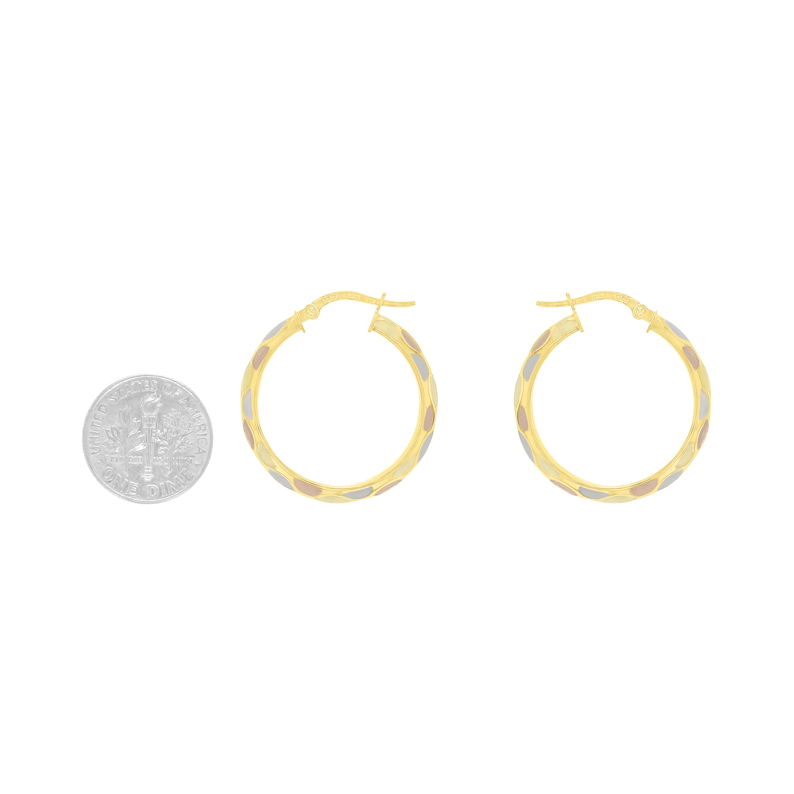 29mm White & Rose Diamond Cut Hoops 14k Gold