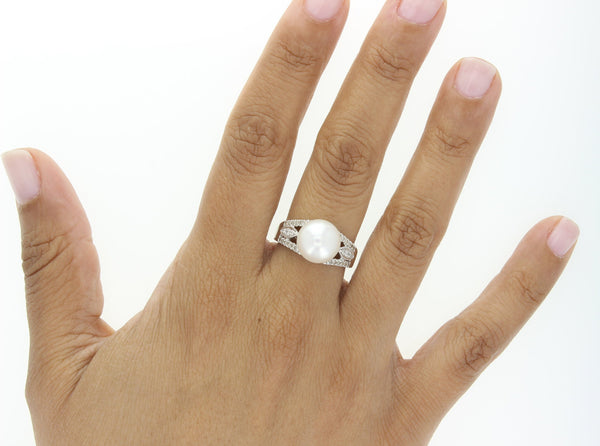 Freshwater Pearl & Diamond Ring .25cttw 14k White Gold