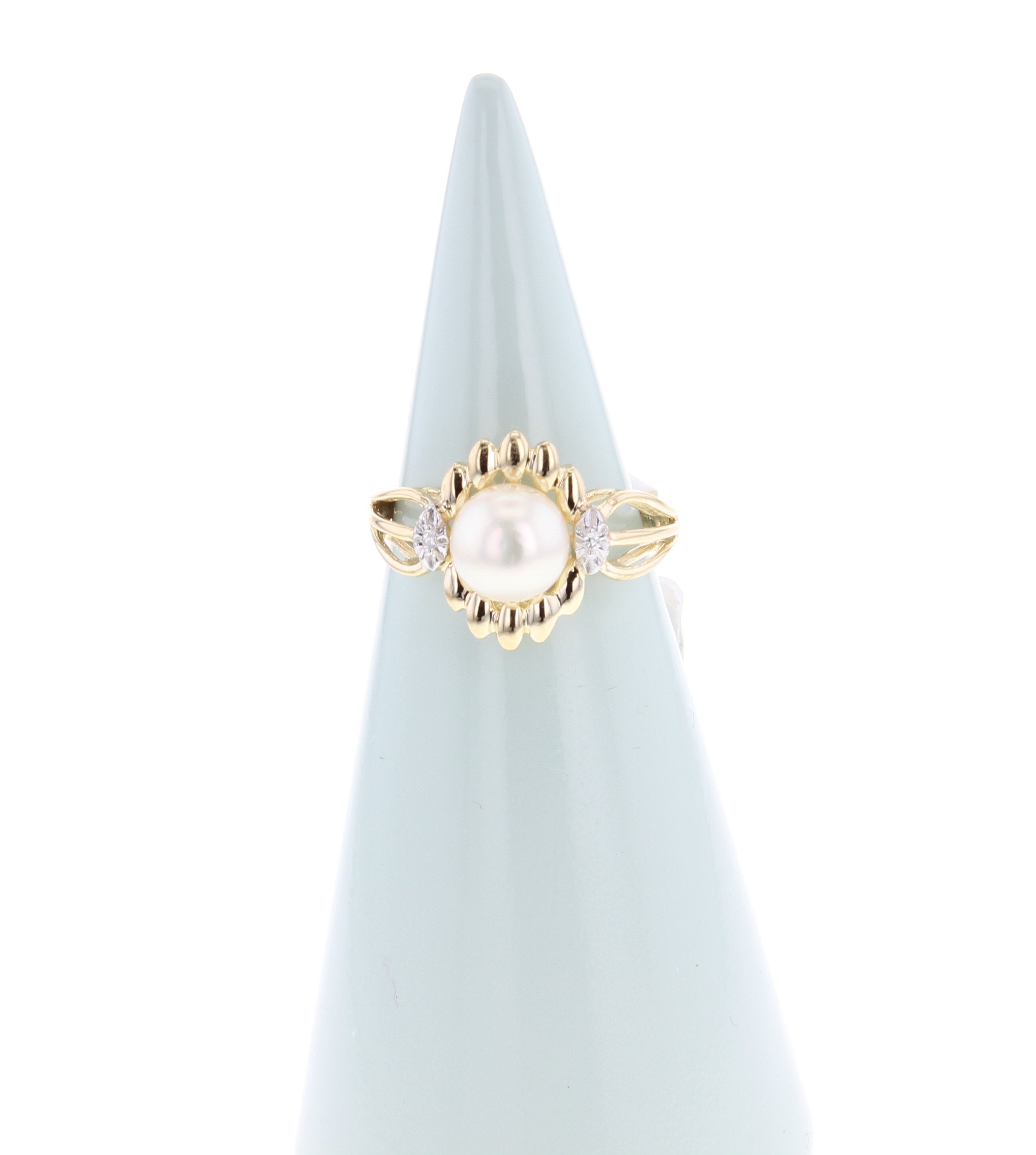 Solitaire Pearl Diamond Ring 10k Yellow Gold