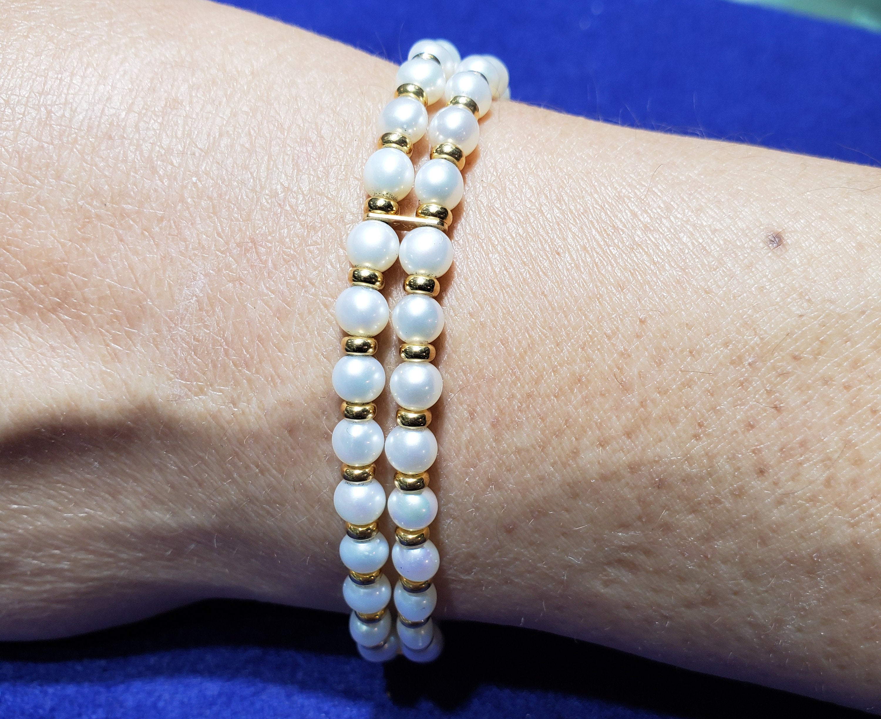 Double Row Cultured Pearl Bracelet 14k Yellow Gold