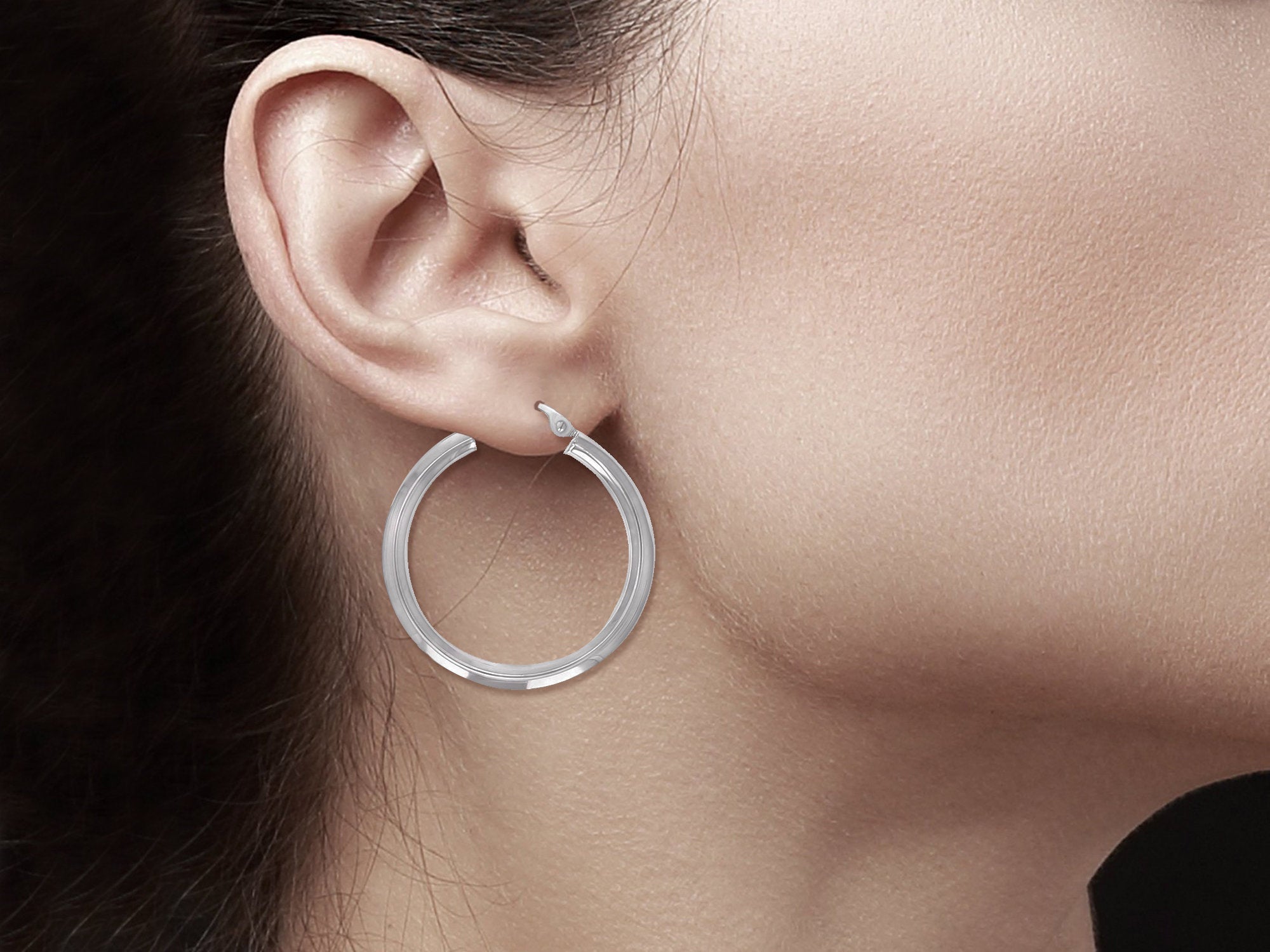 Polished Hoops 14k White Gold 25mm 30mm 40mm