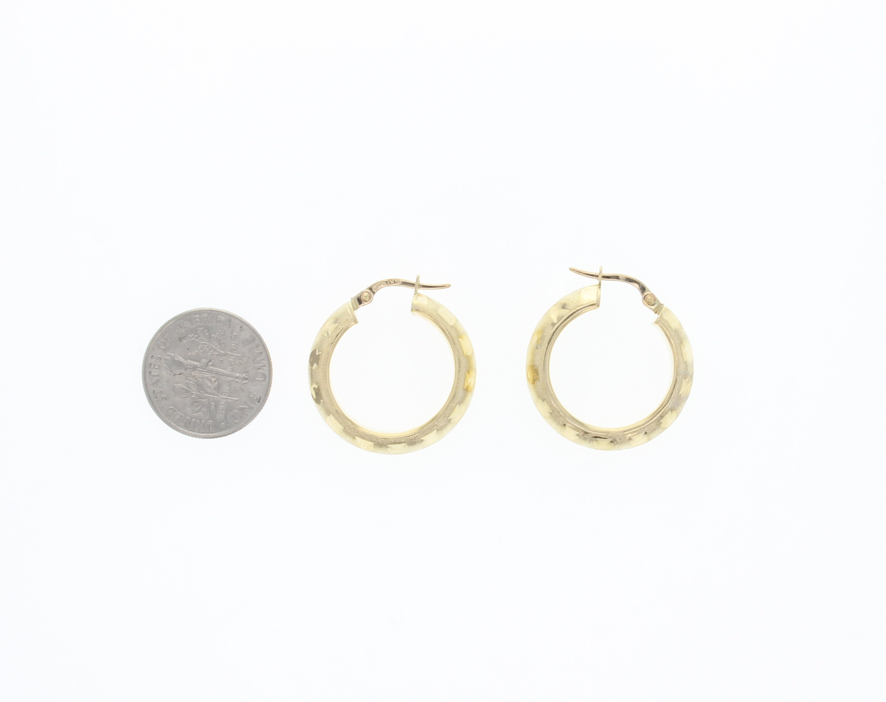 24mm Diamond Cut Satin finish 14k Yellow Gold Hoops