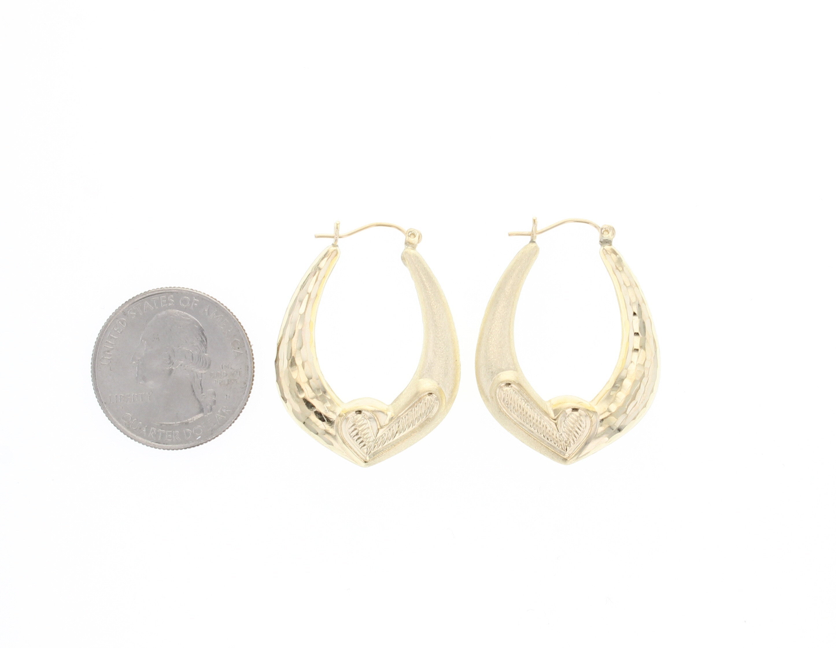 Puffy Check Mark Gold Hoops with Diamond Cut & Satin Finish