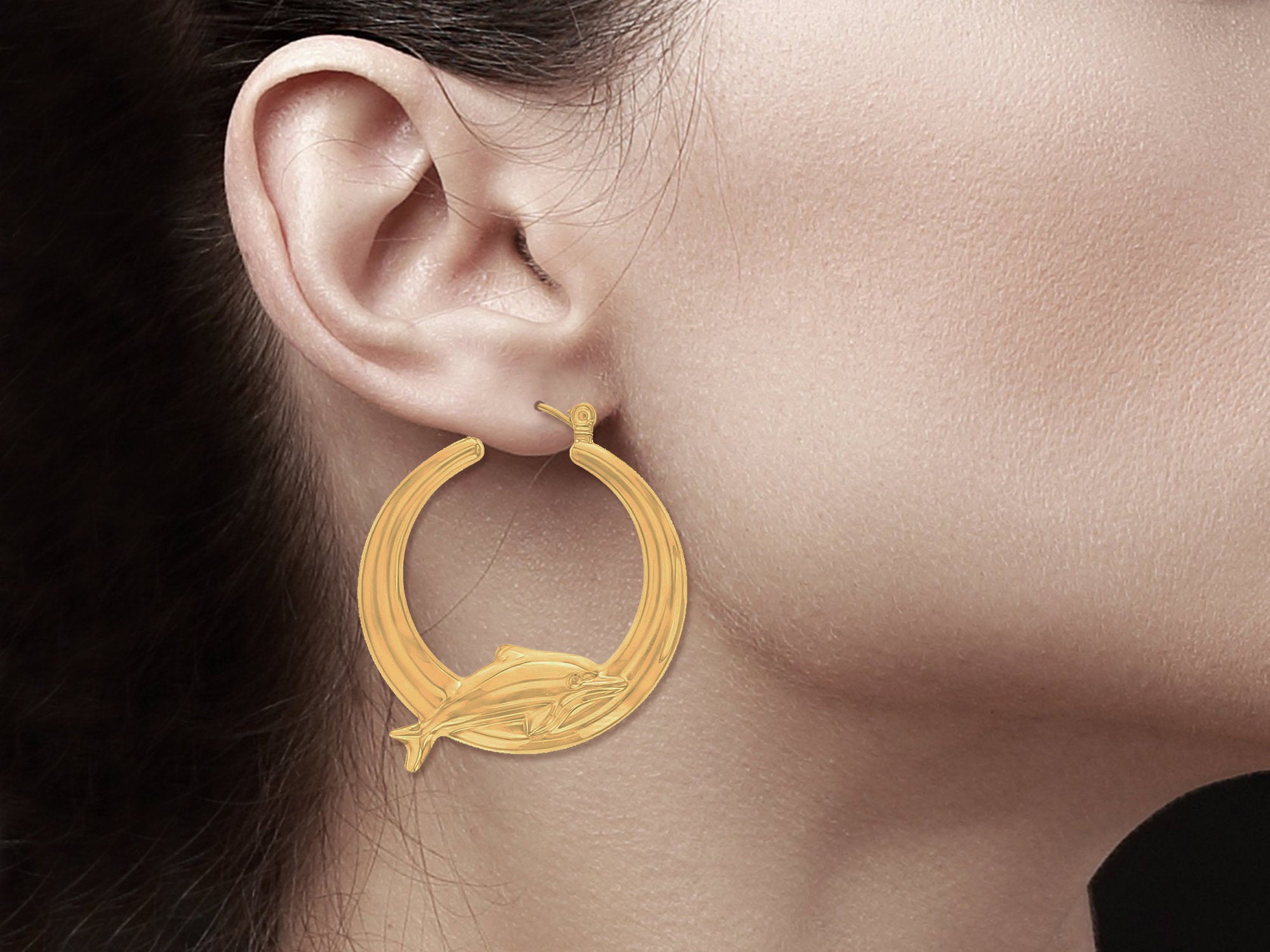 Polished Dolphin Gold Hoops 14k Yellow Gold