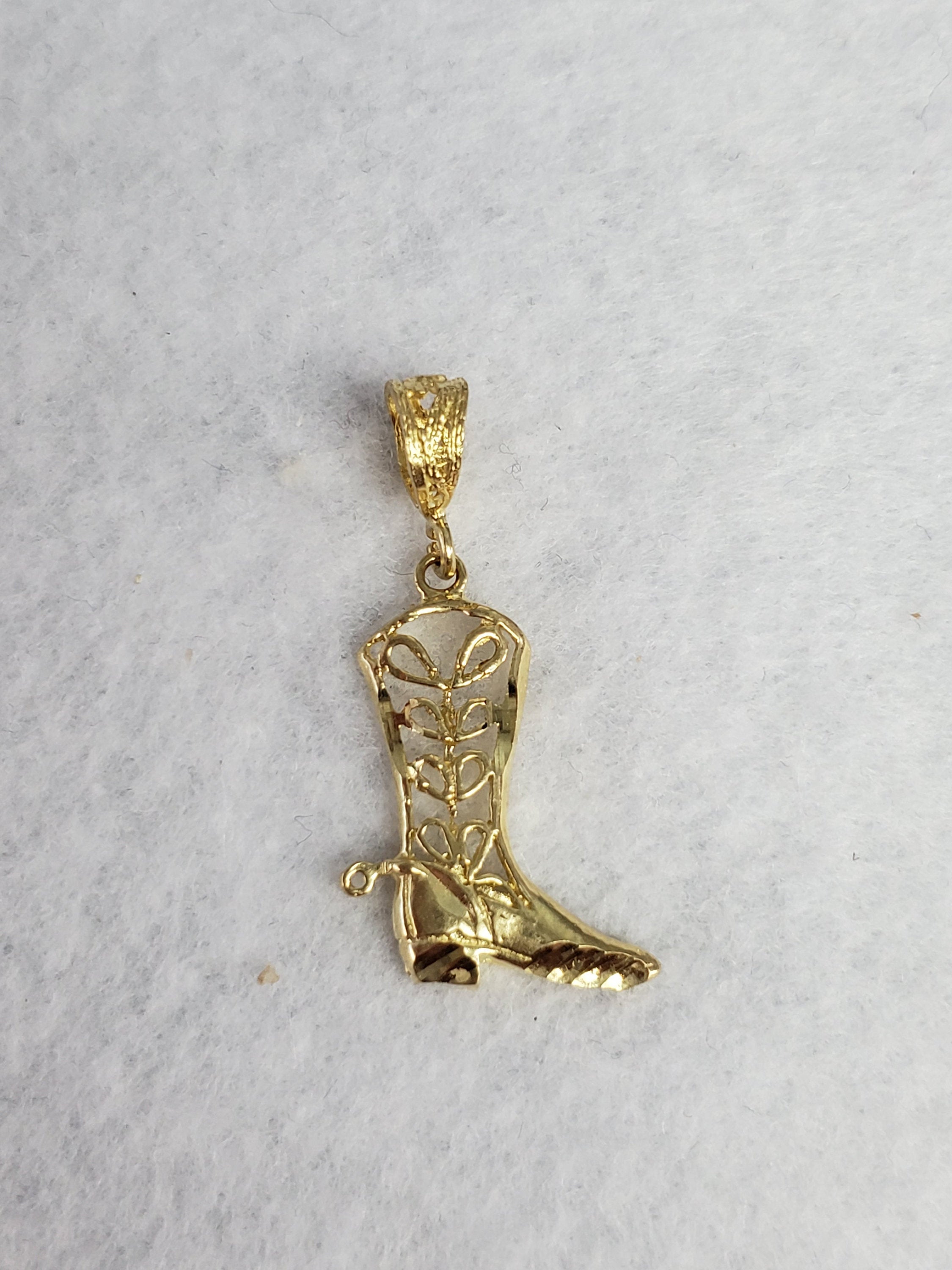 Cowboy Boot with Diamond Cuts Charm/Pendant 14k Yellow Gold