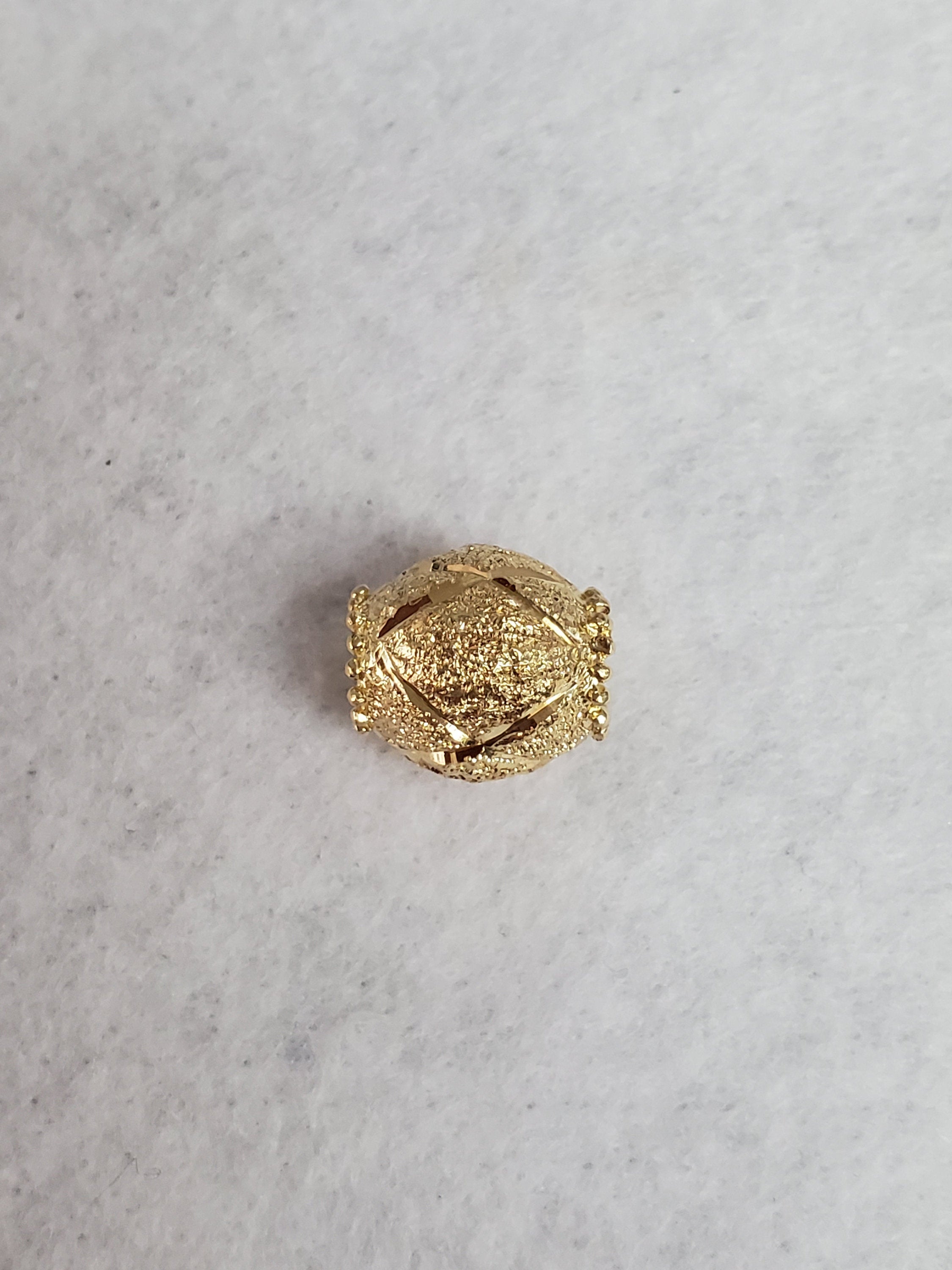 Gold Roundel Bead with Diamond Cuts 14k Yellow Gold