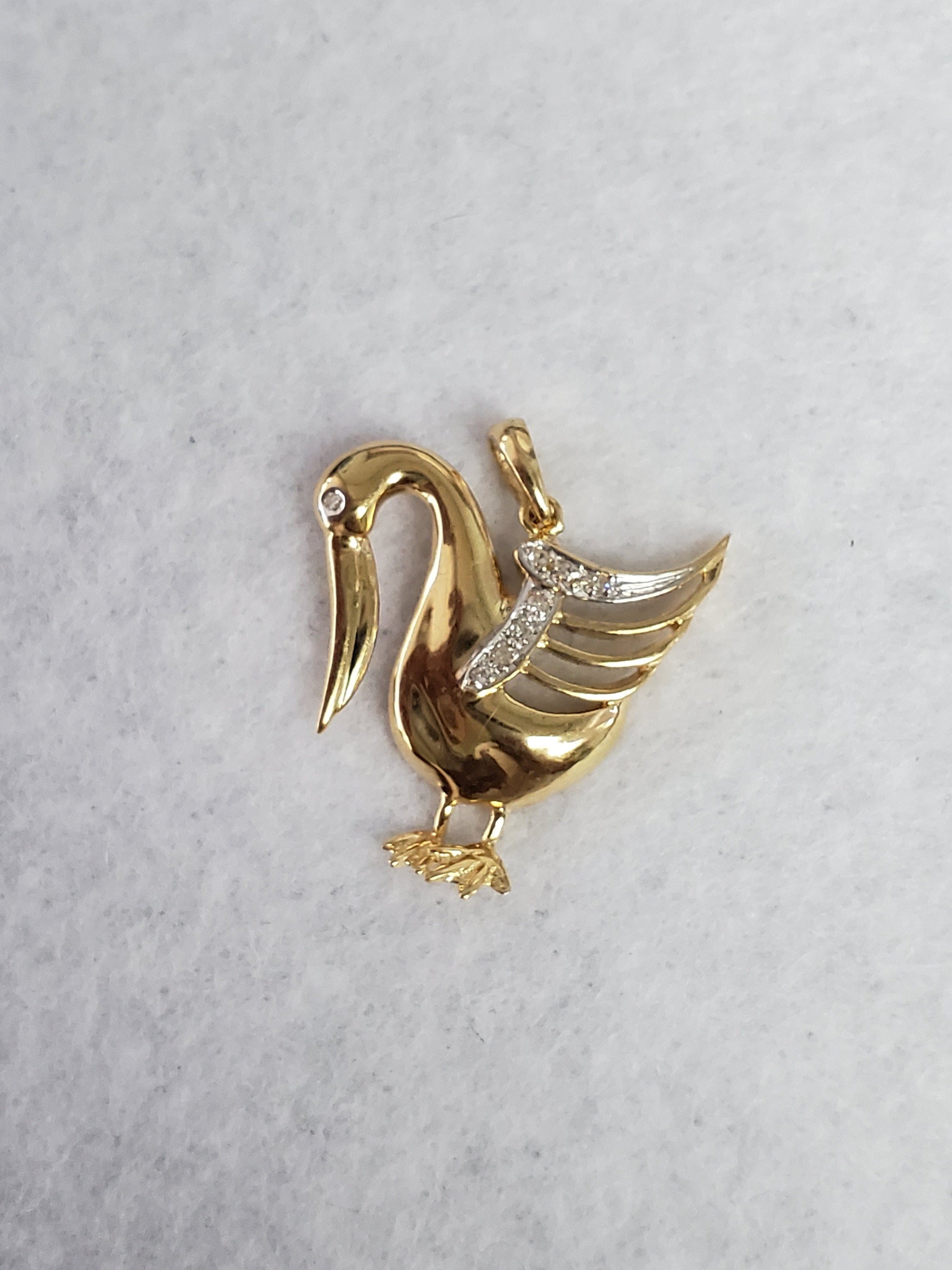 Diamond Swan Pendant 14k Yellow Gold