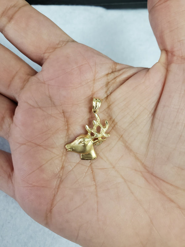 Deer Head with Diamond Cuts Pendant/Charm 14K Yellow Gold