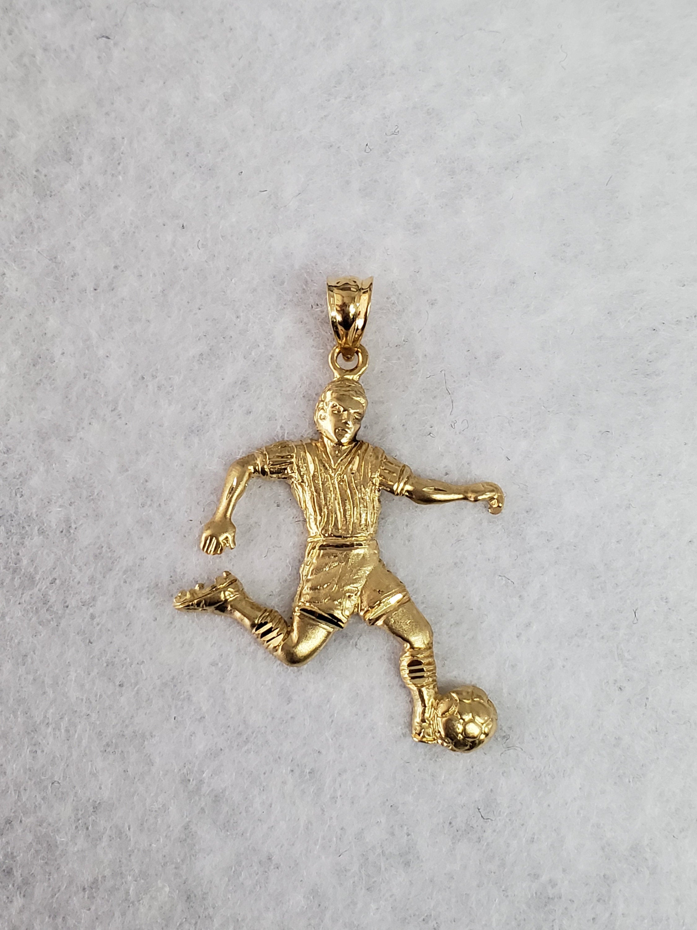 Soccer/Futbol Player Charm with Diamond Cuts 14k Yellow Gold