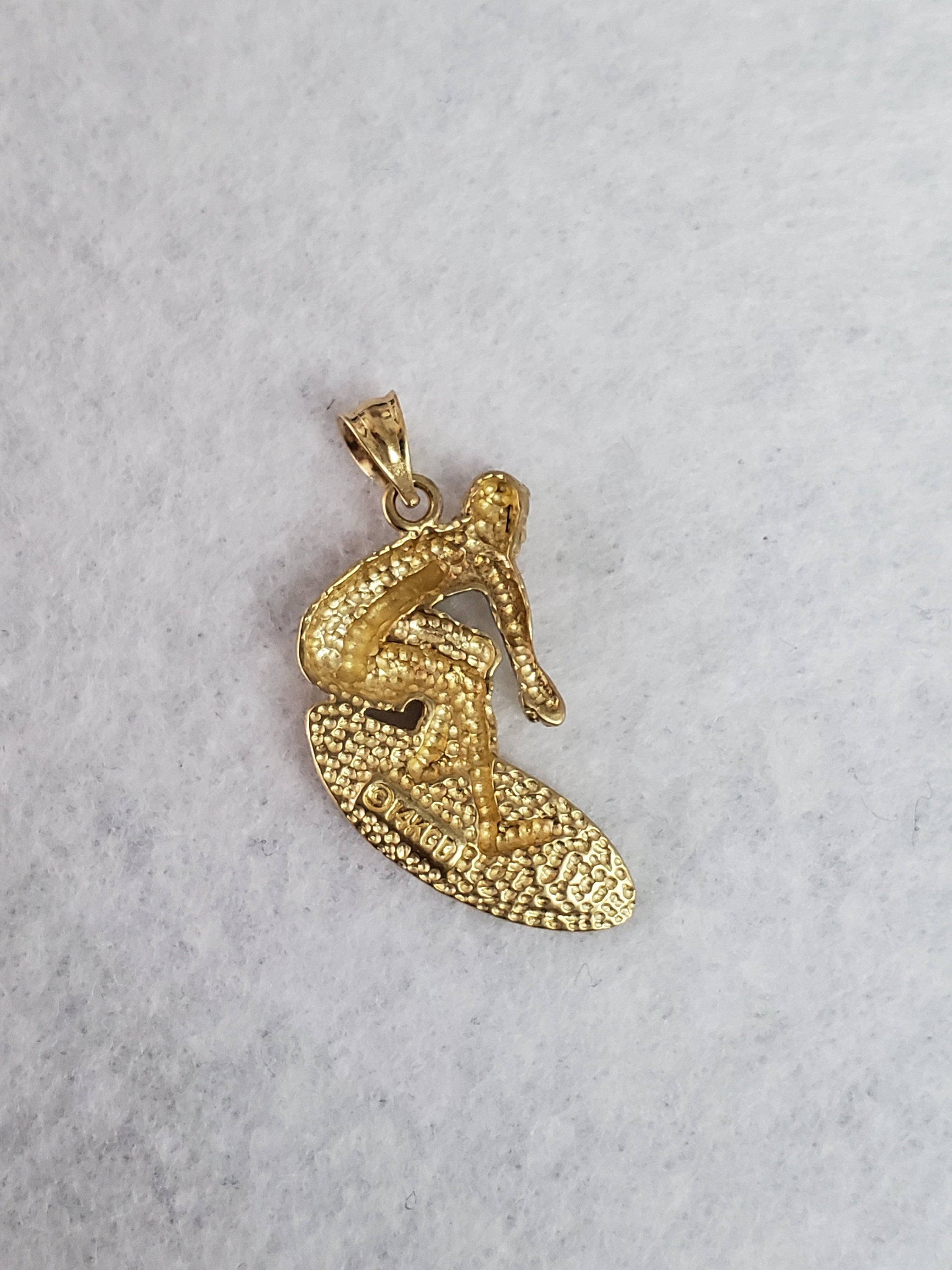 Male Surfer with Diamond Cuts Pendant/Charm 14k Yellow Gold