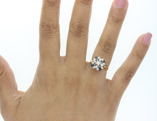 Diamond & Sapphire Flower Ring .75cttw 14K Yellow Gold