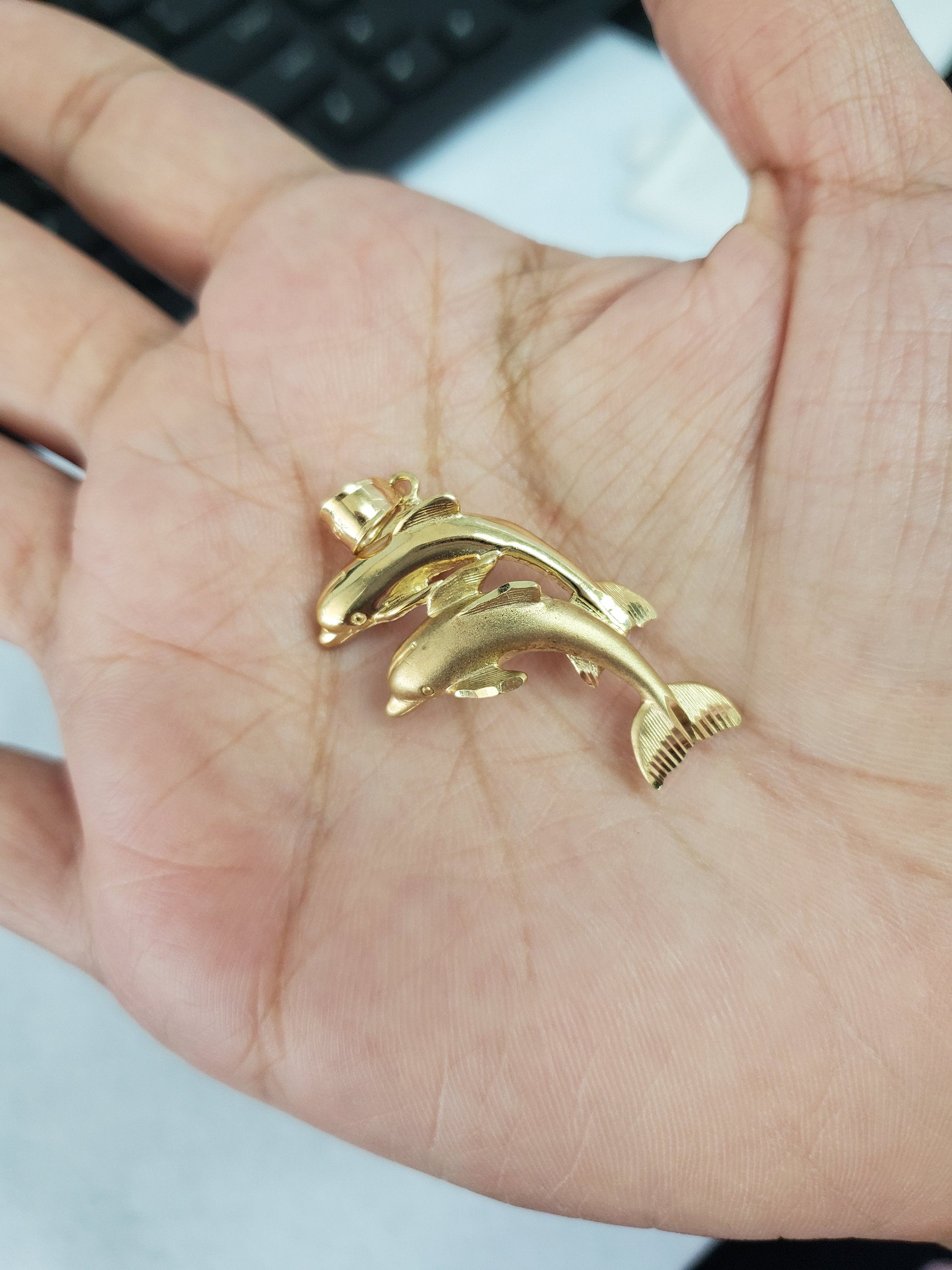 Swimming Dolphins Charm/Pendant 14k Yellow Gold