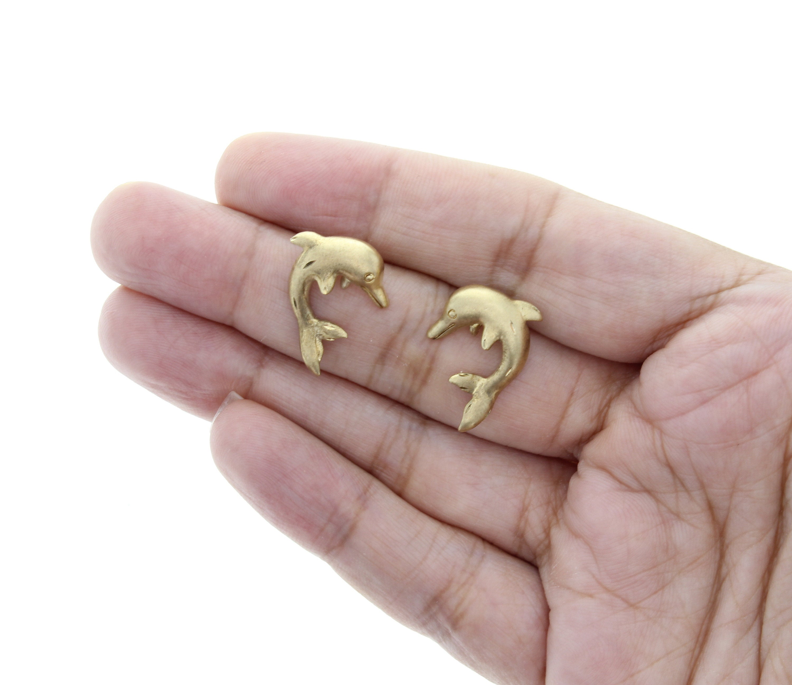 Dolphin Earrings with Matte Finish 14k Yellow Gold