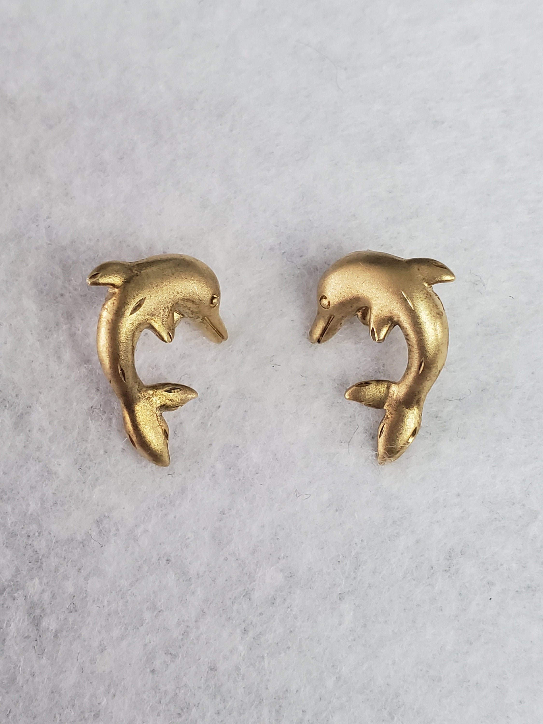 Dolphin Earrings with Matte Finish 14k Yellow Gold