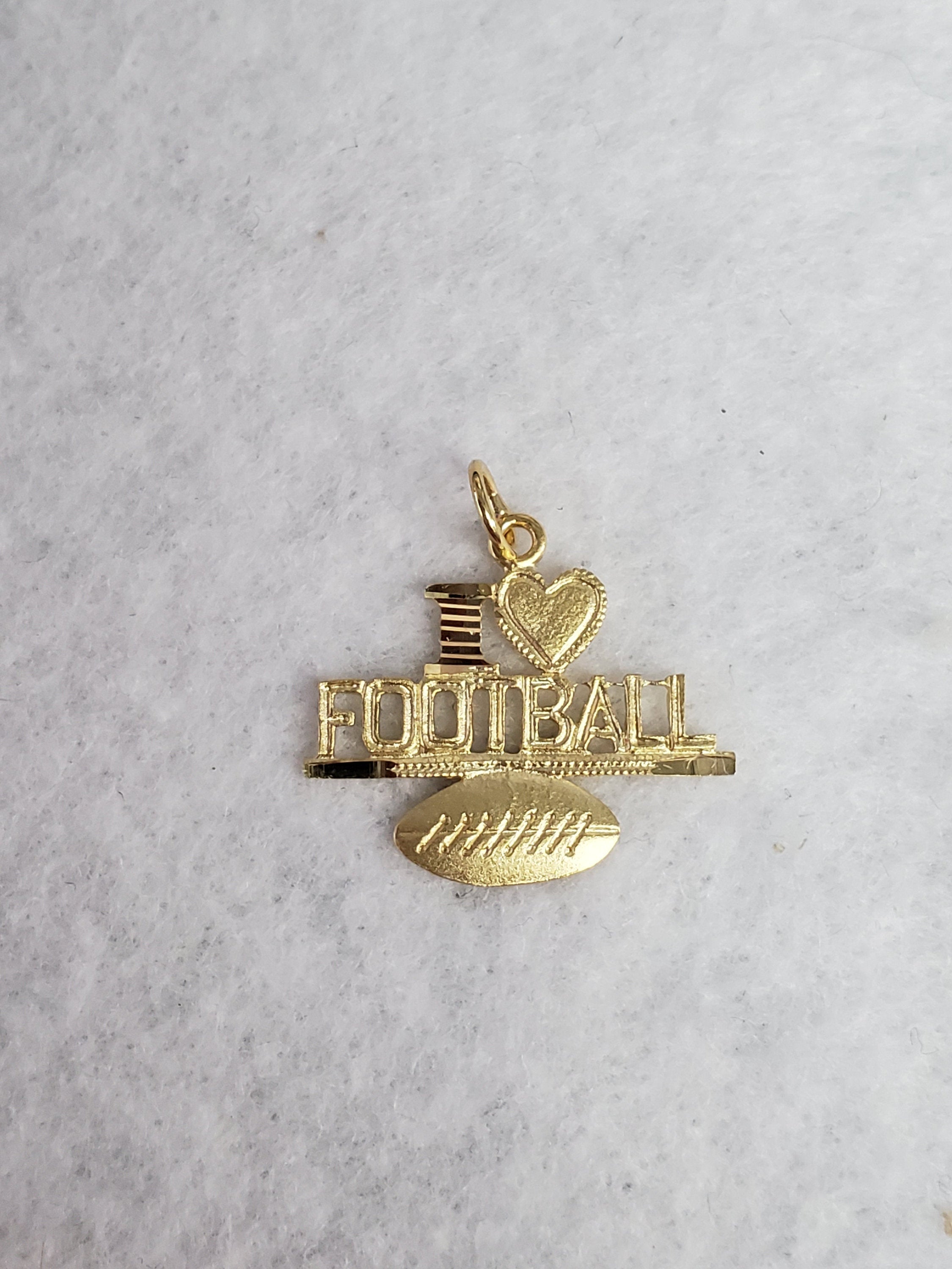 I Love Football with Diamond Cuts Charm/Pendant 14k Yellow Gold