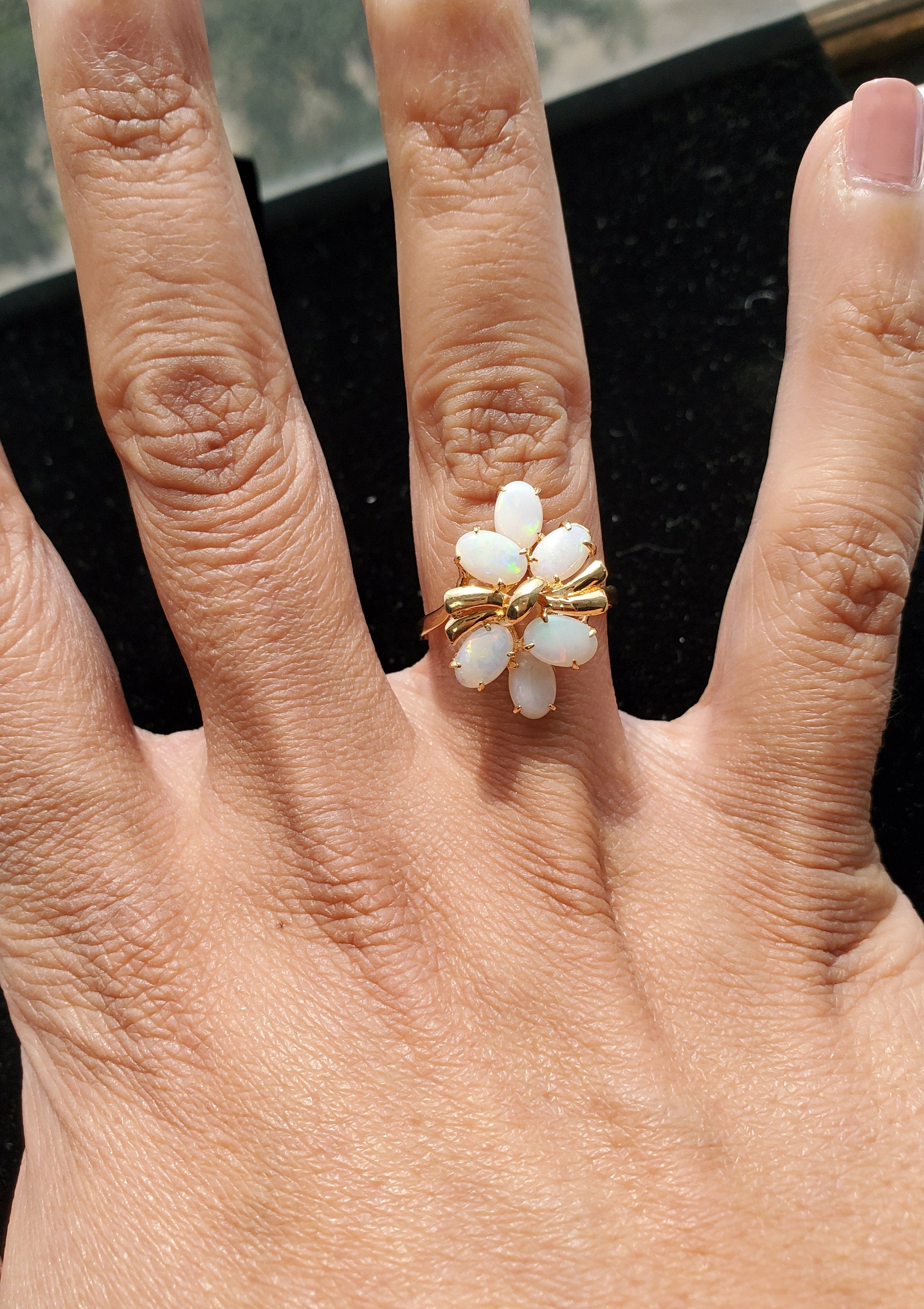 Oval Opal Cluster Ring 14k Yellow Gold