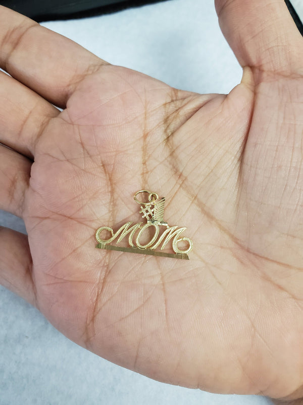 Number One Mom with Diamond Cuts Charm/Pendant 14k Yellow Gold
