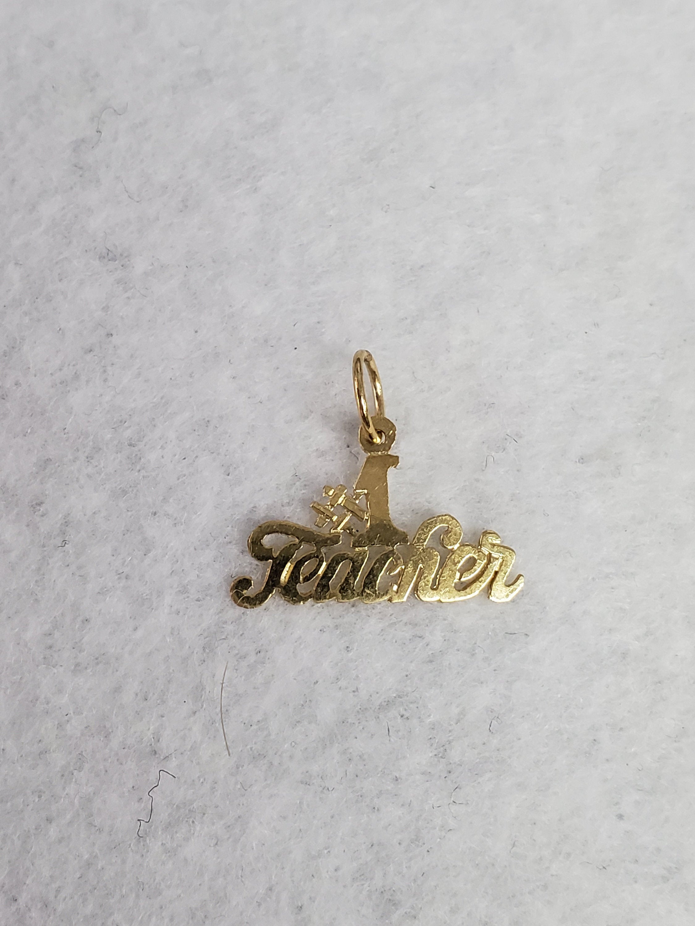 Number One Teacher with Diamond Cuts or Polished Charm/Pendant 14k Yellow Gold