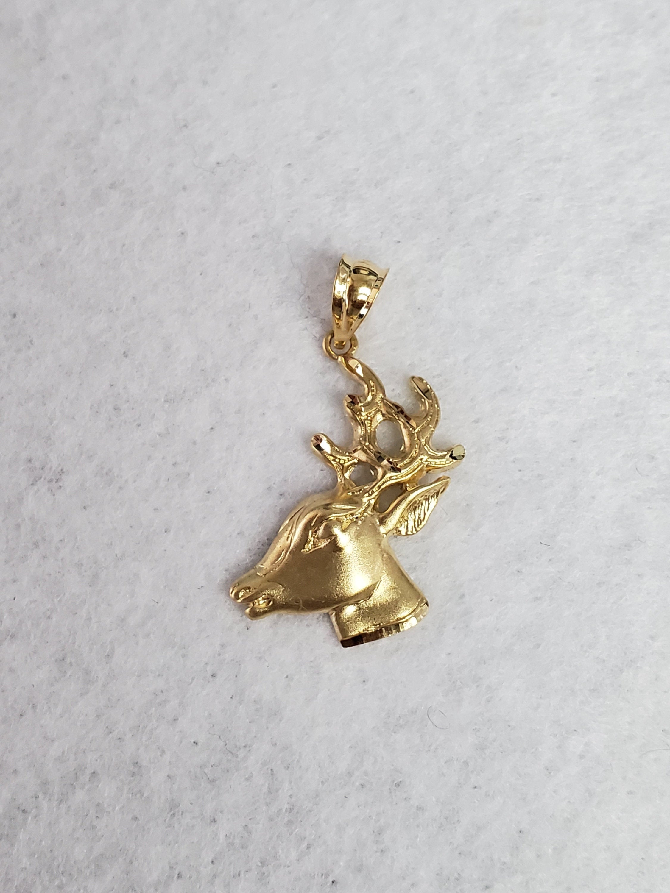 Deer Head with Diamond Cuts Pendant/Charm 14K Yellow Gold