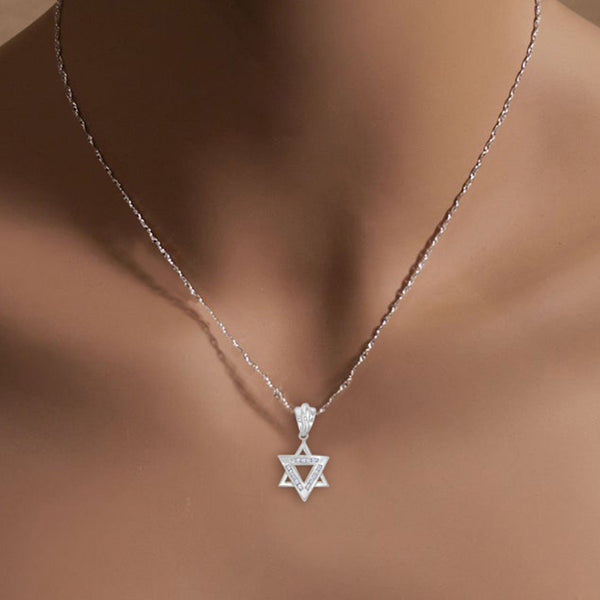 Jewish Star of David Diamond Pendant .39cttw 14k White Gold