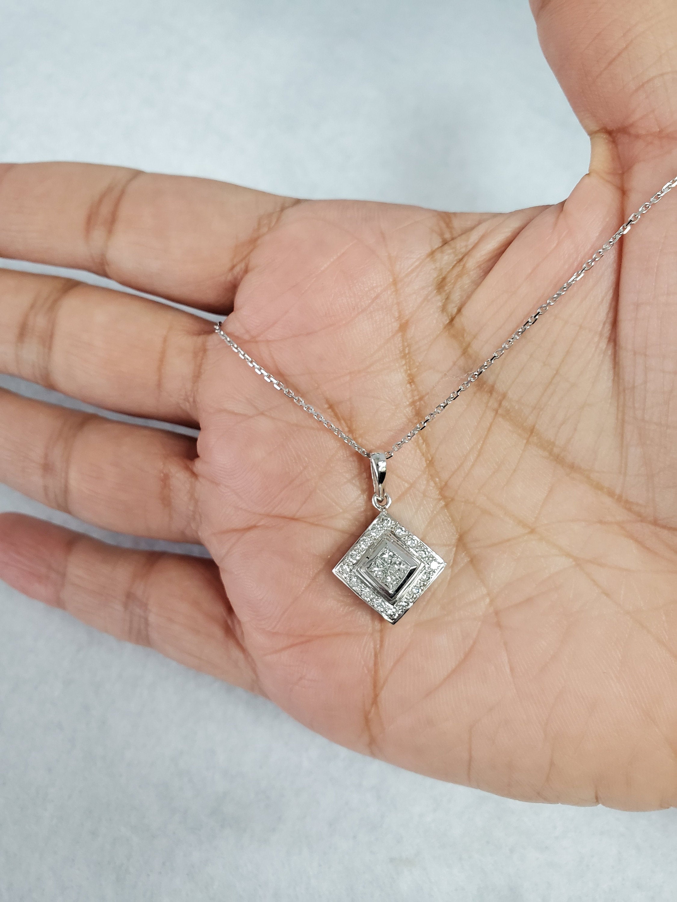 Princess Cut Diamond Pendant .46cttw 14K White Gold