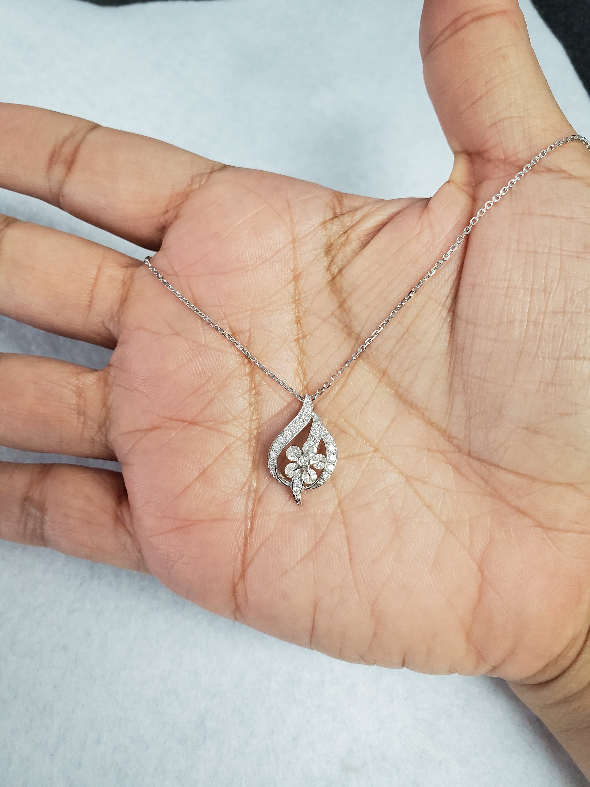 Floral Style Diamond Pendant .48cttw 18k White Gold