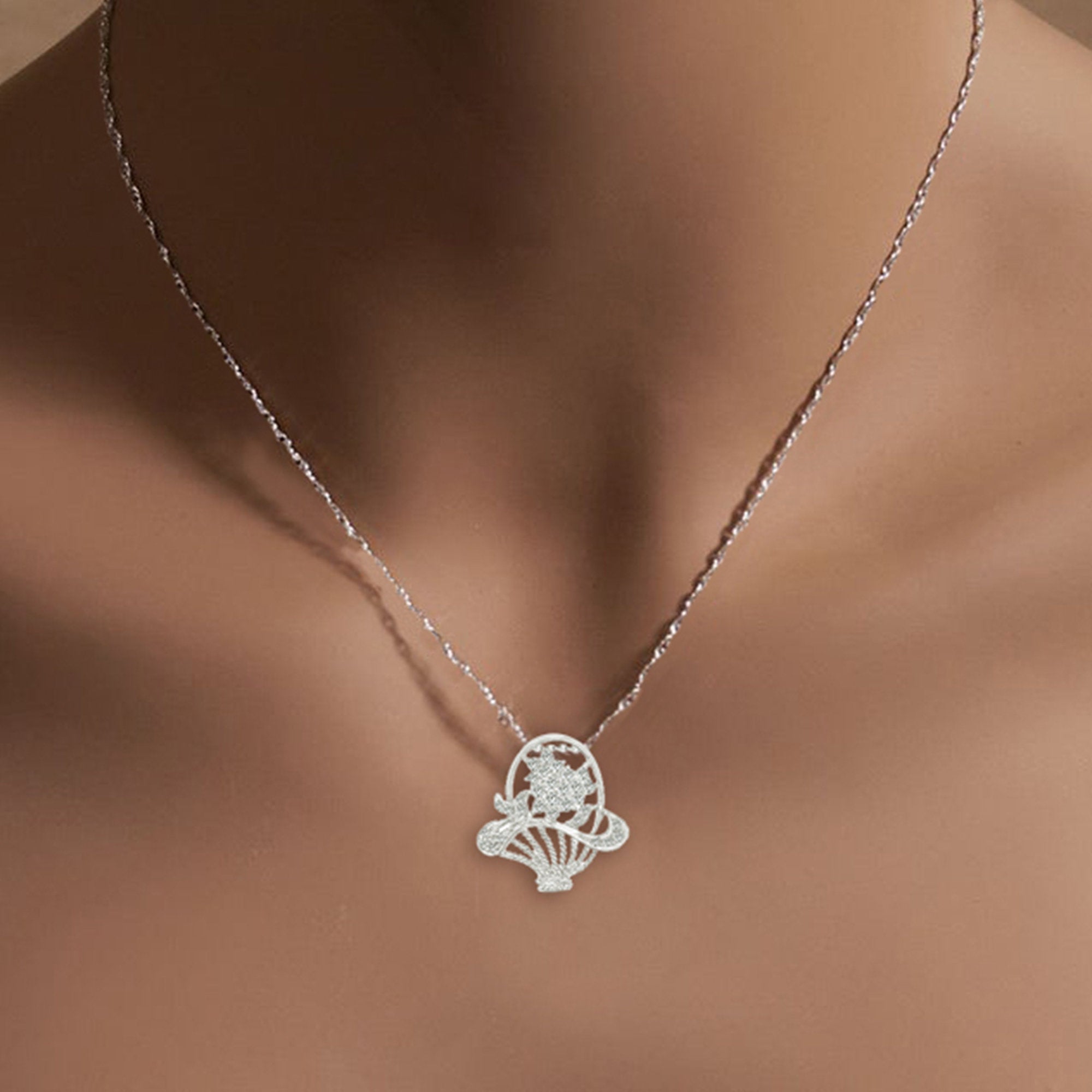 Diamond Basket of Flowers Pendant .50cttw 18k White Gold