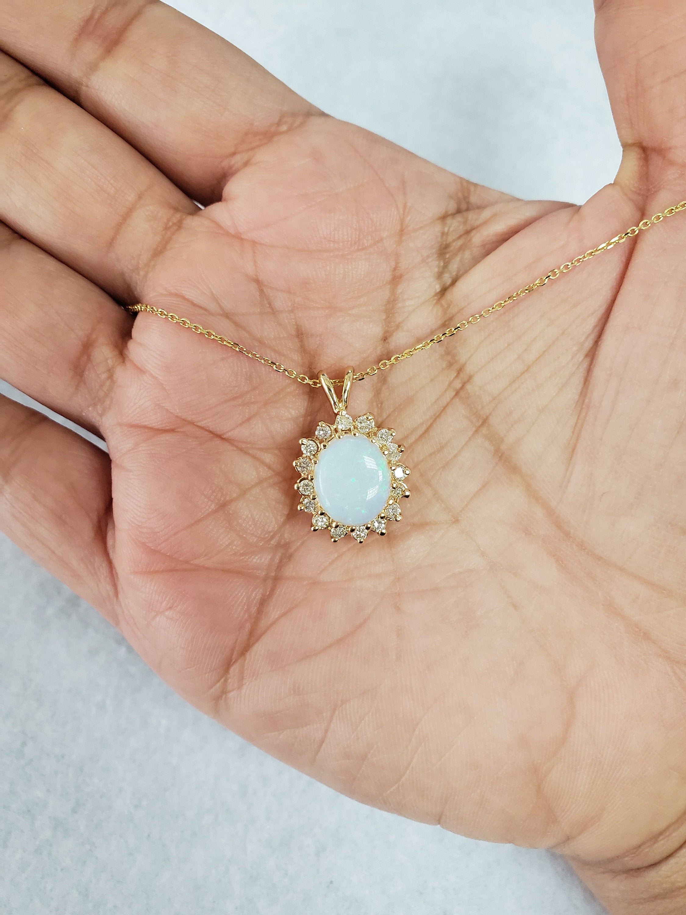 Australian Halo Opal Diamond Pendant 3.67cttw 14K Yellow Gold