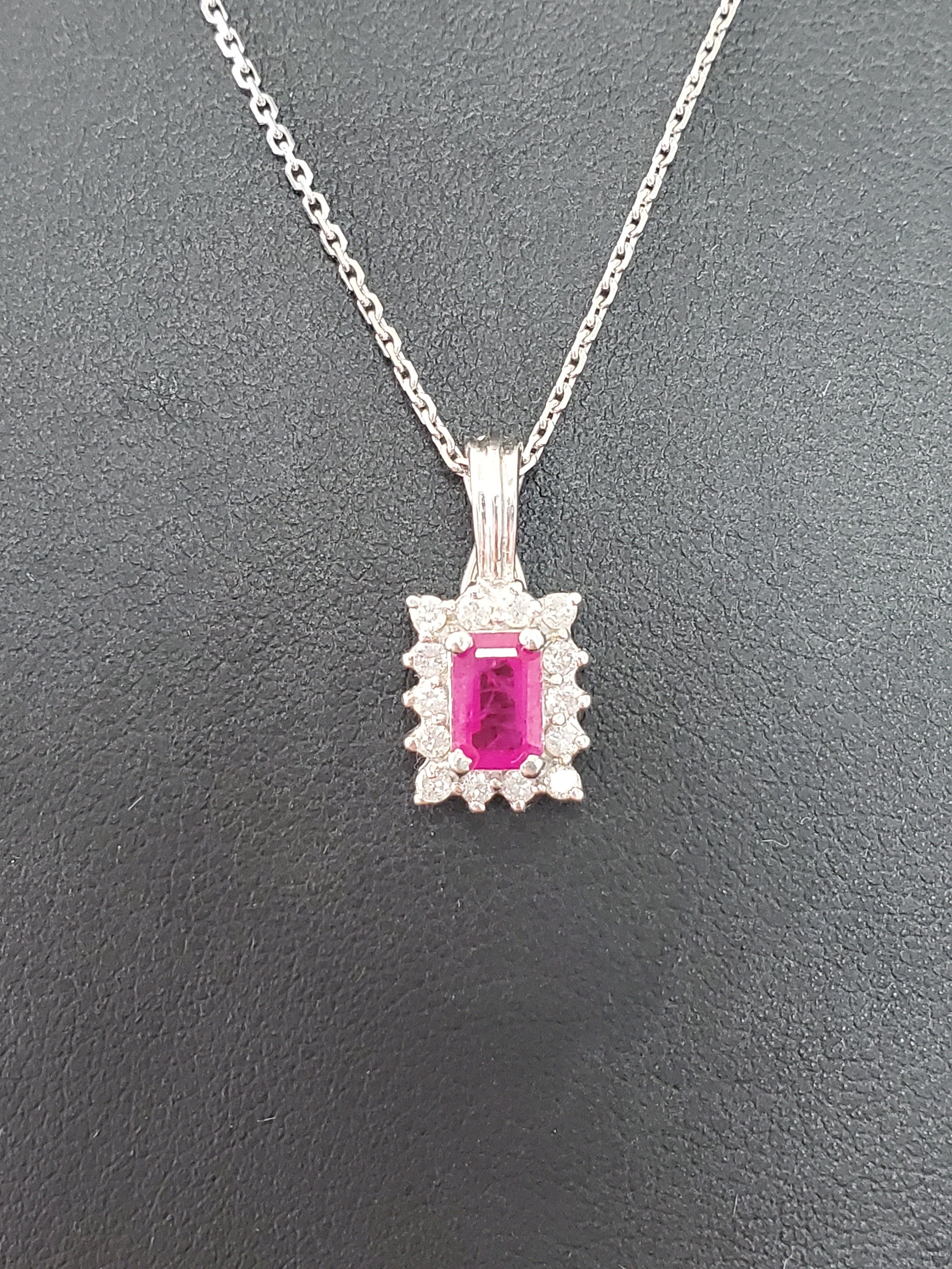 Ruby & Diamond Halo Pendant .87cttw 14k White Gold